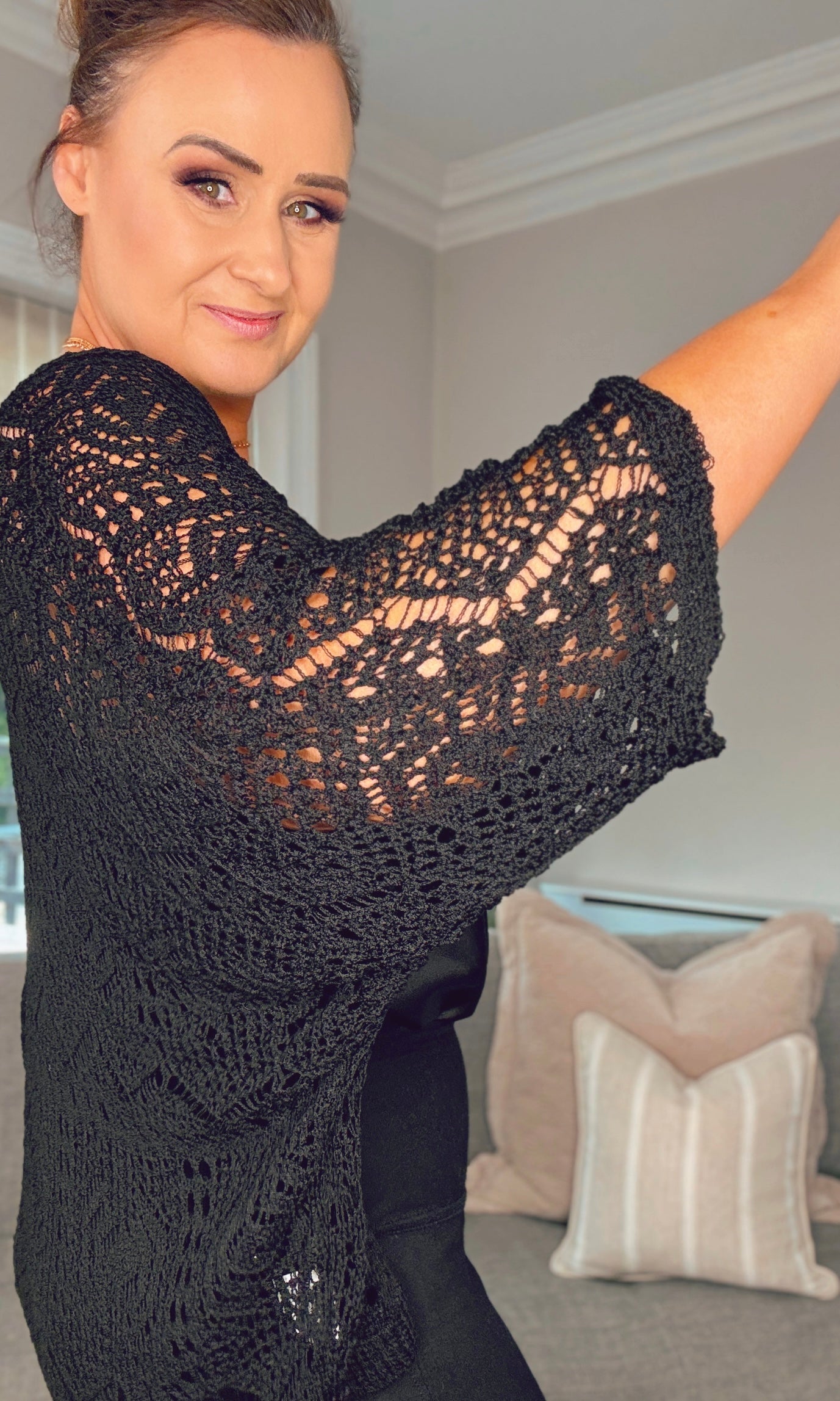 BLACK CROCHET CARDIGAN