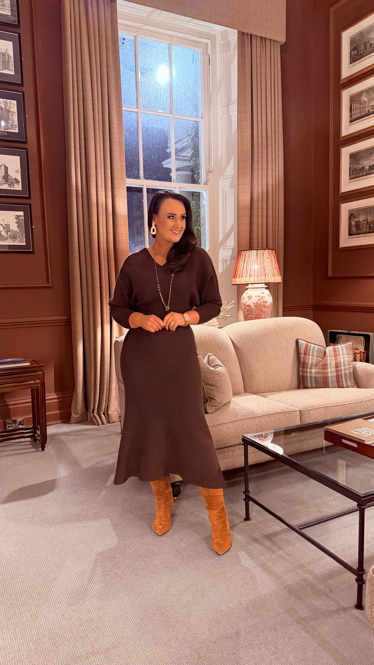 BROWN KNIT BATWING DRESS