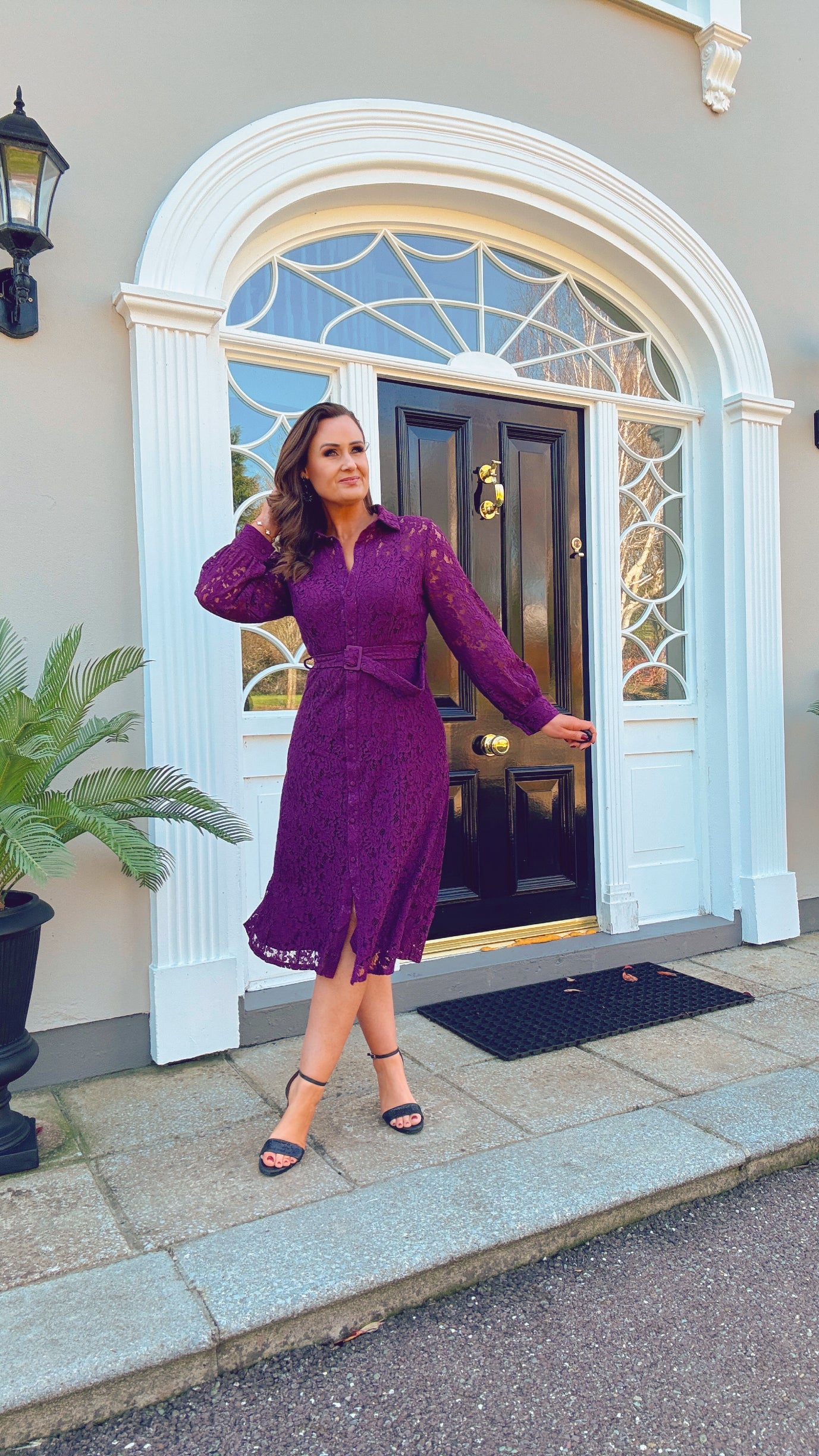 PLUM LACE MIDE SHIRT DRESS