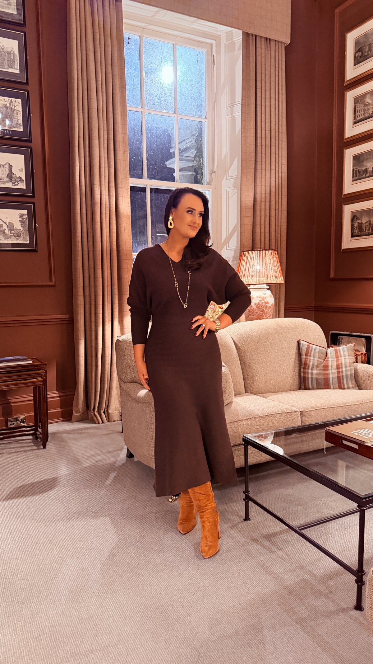 BROWN KNIT BATWING DRESS