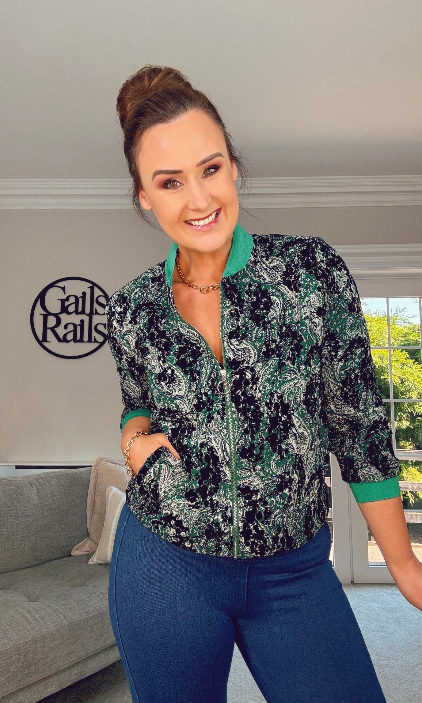 TURQUOISE PAISLEY PATTERN BOMBER