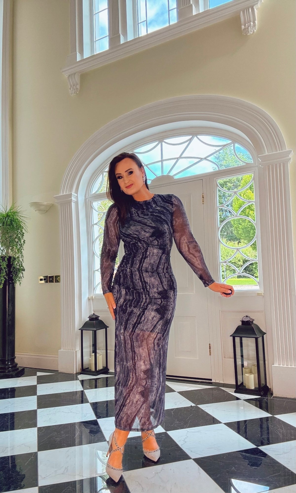 GREY PATTERNED MESH DRESS