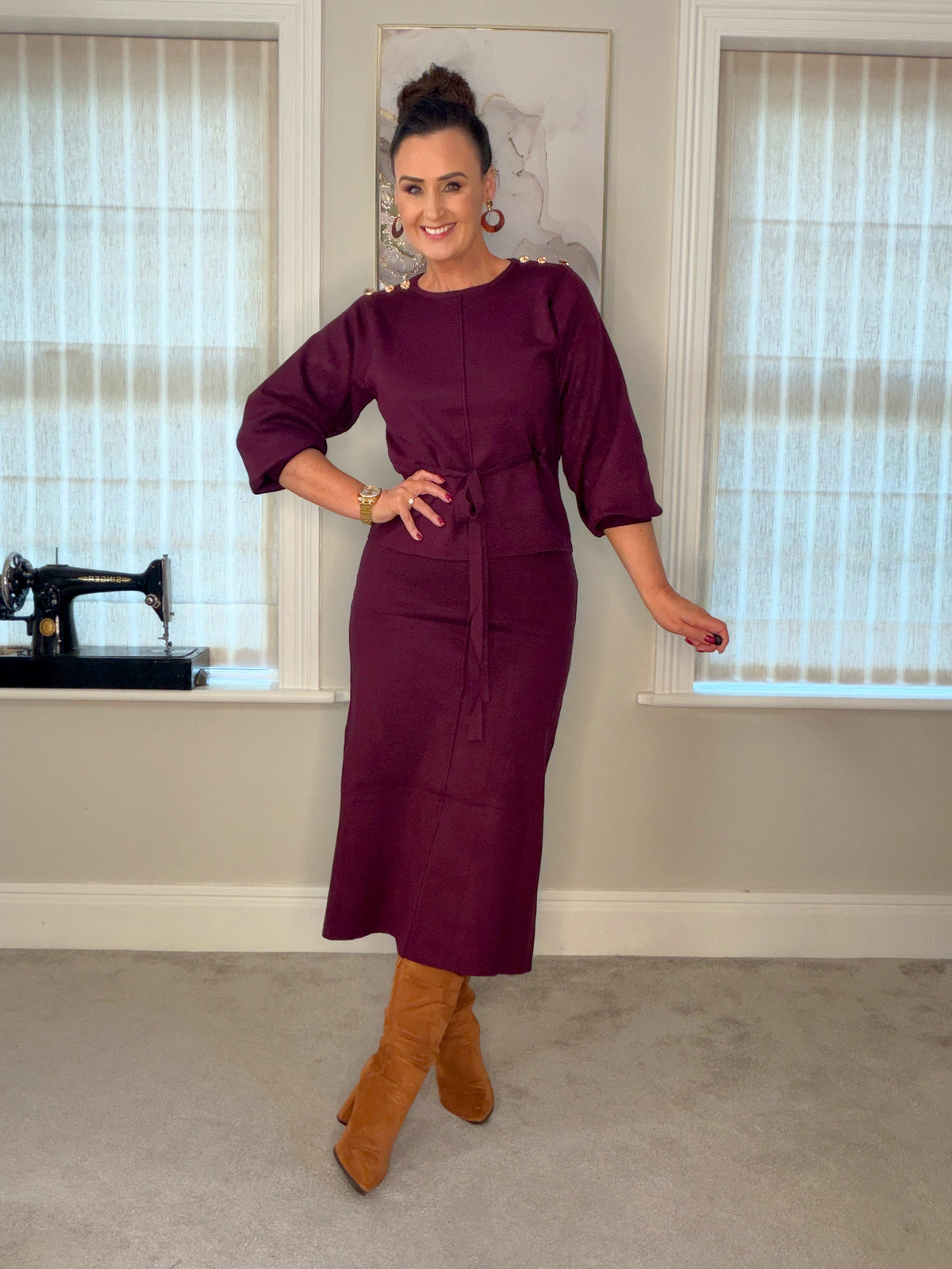 PLUM SHOULDER BUTTON JUMPER (with drawsting waist)