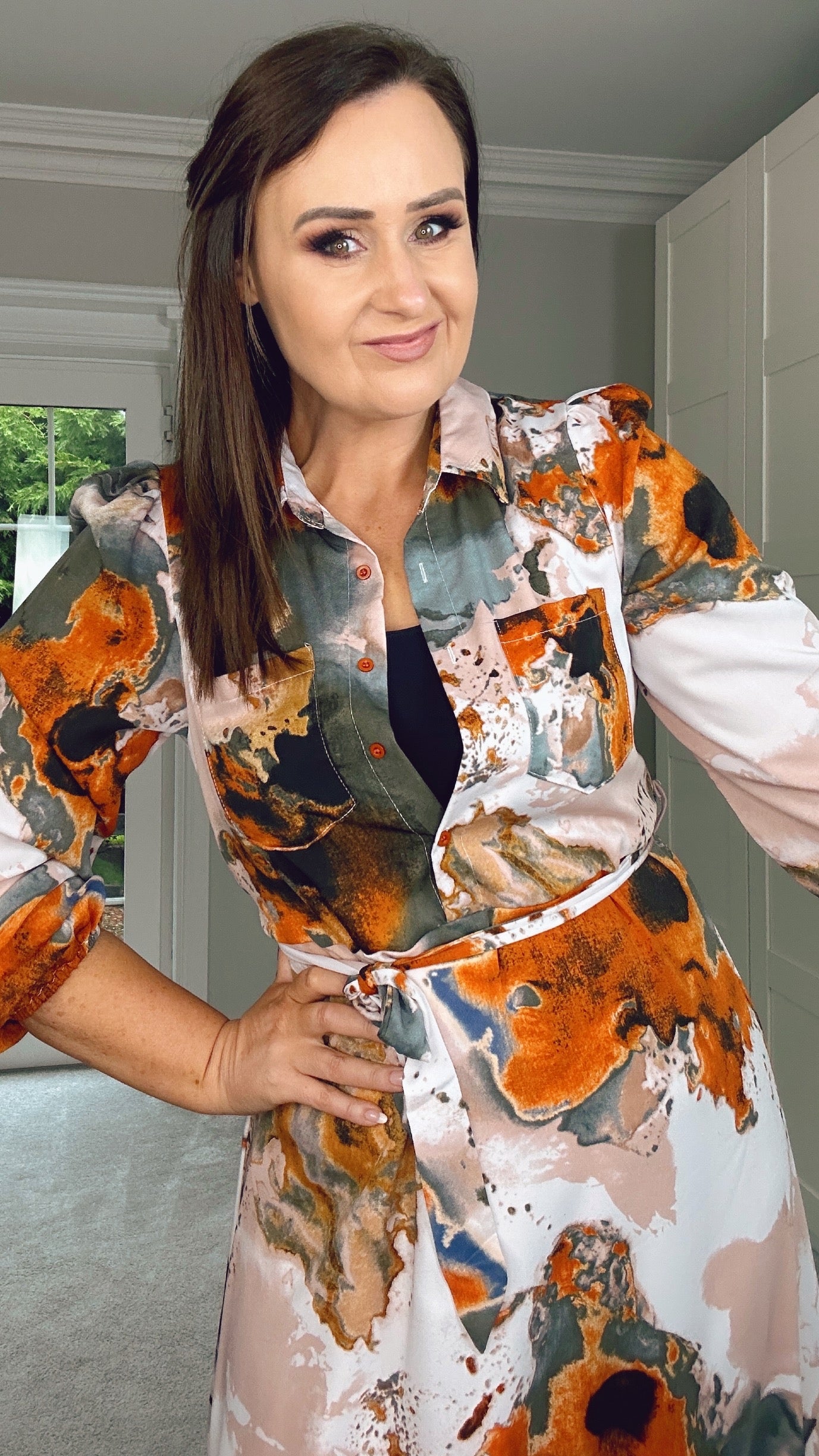 Orange Autumn Print Dress
