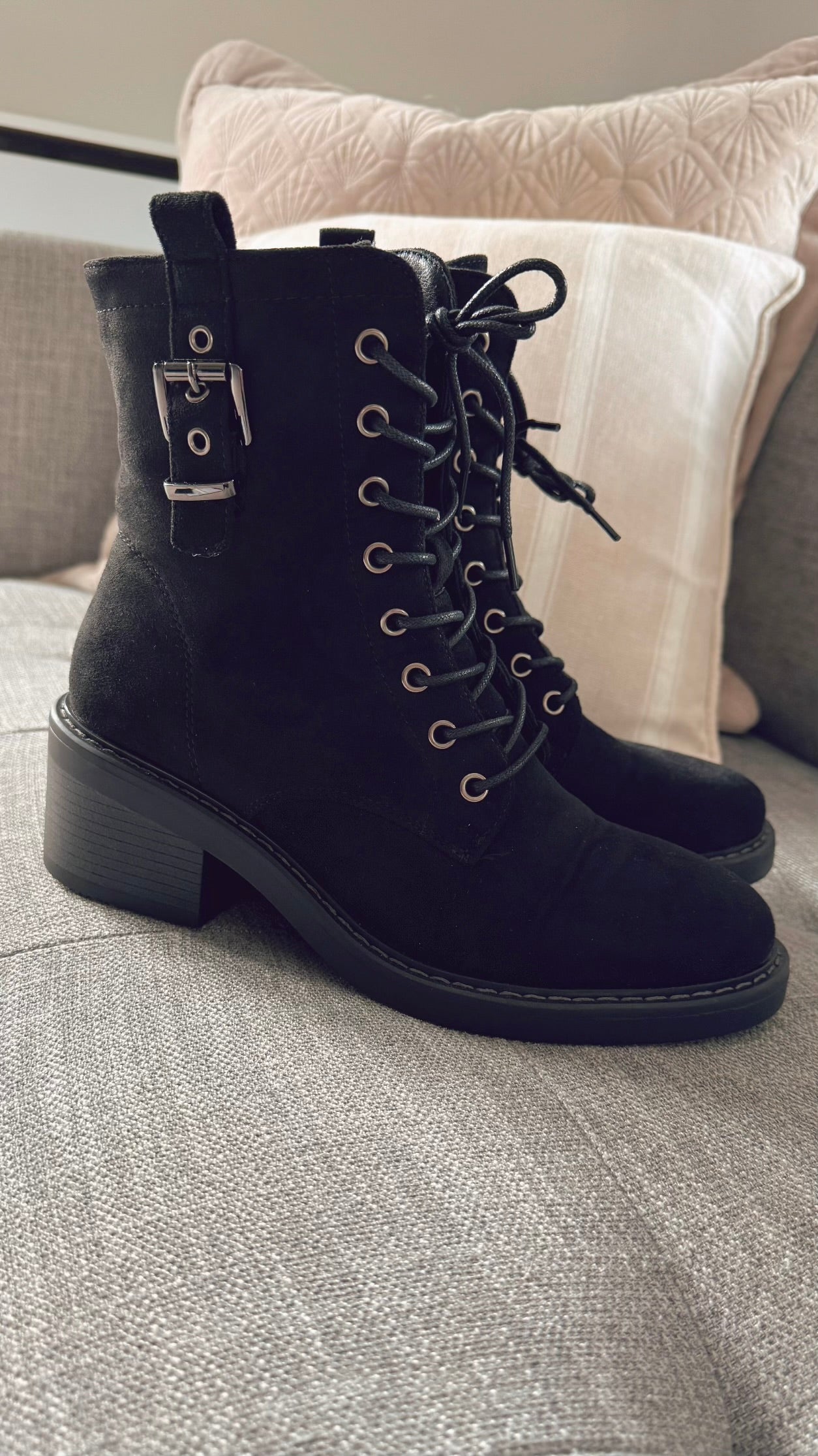 BLACK LACE BOOTS with BLOCK HEEL