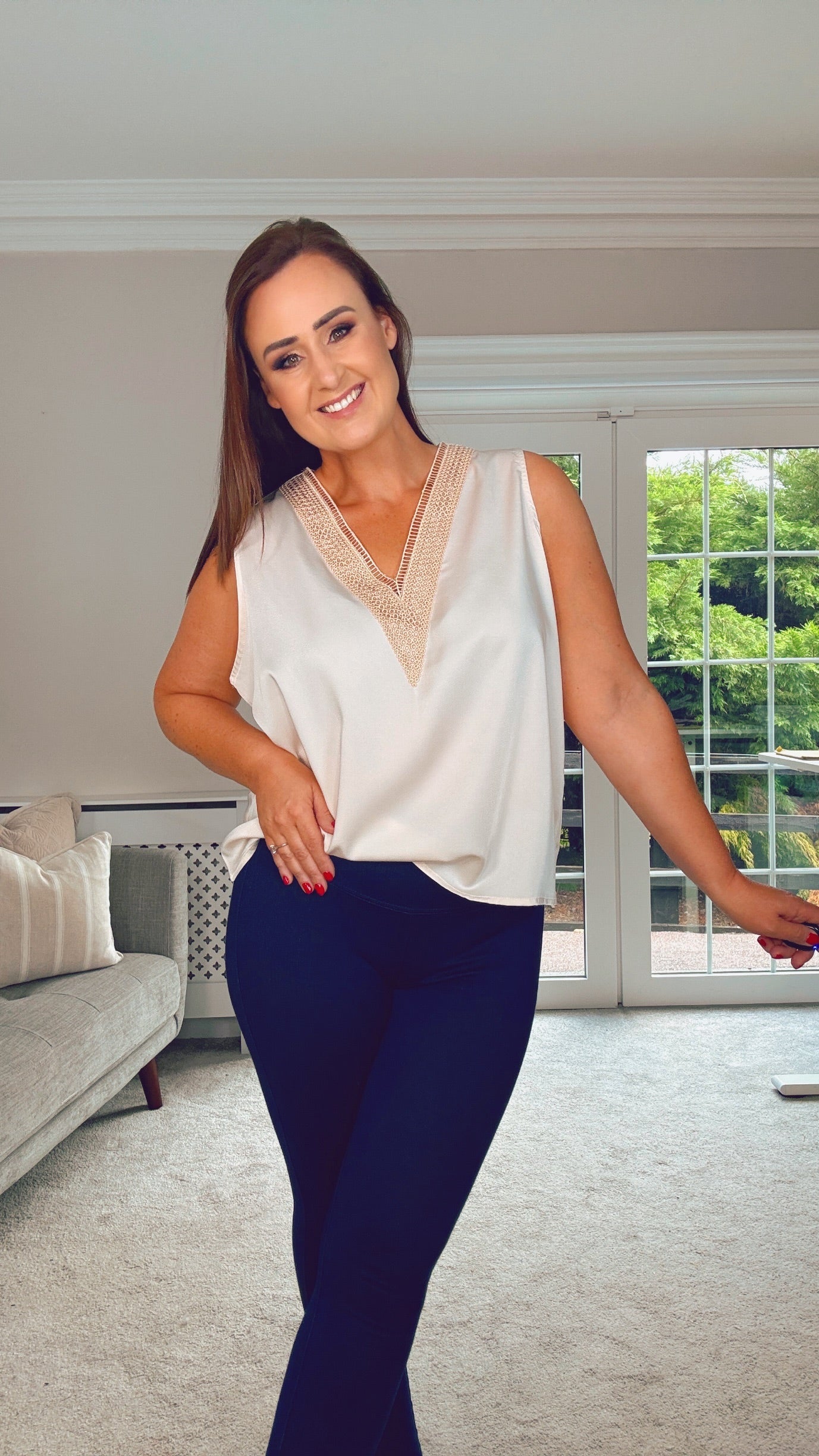 CHAMPAGNE CROCHET NECKLINE CAMI