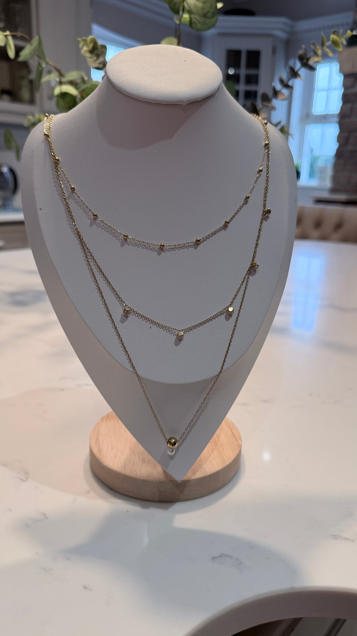 GOLD STAINLESS STEEL 3 TIERED NECKLACE