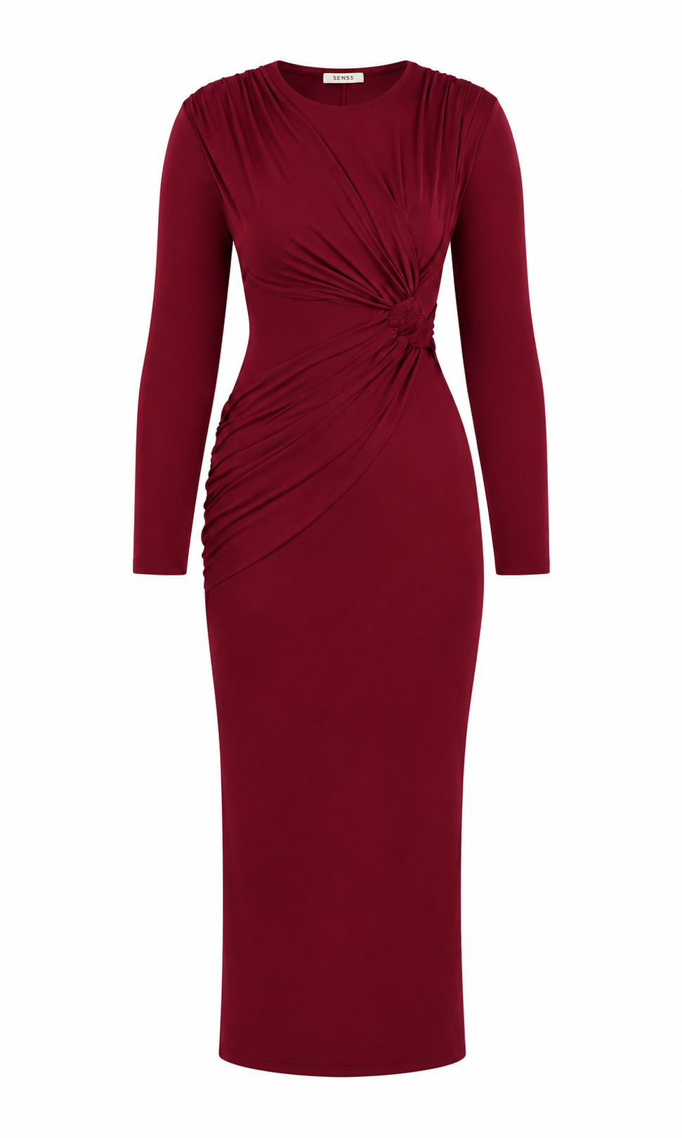 BURGUNDY STRETCH DRAPE DRESS