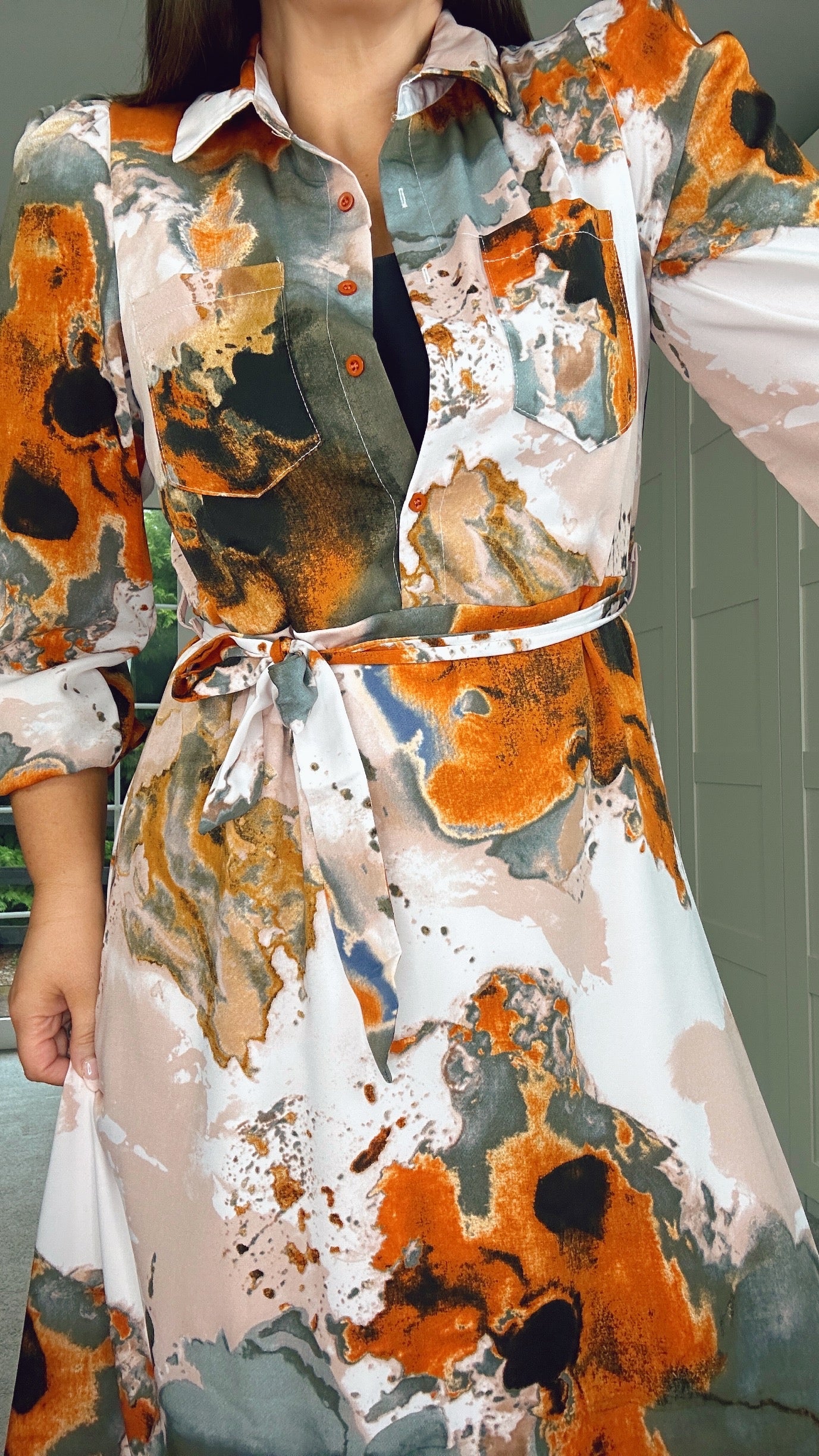 Orange Autumn Print Dress
