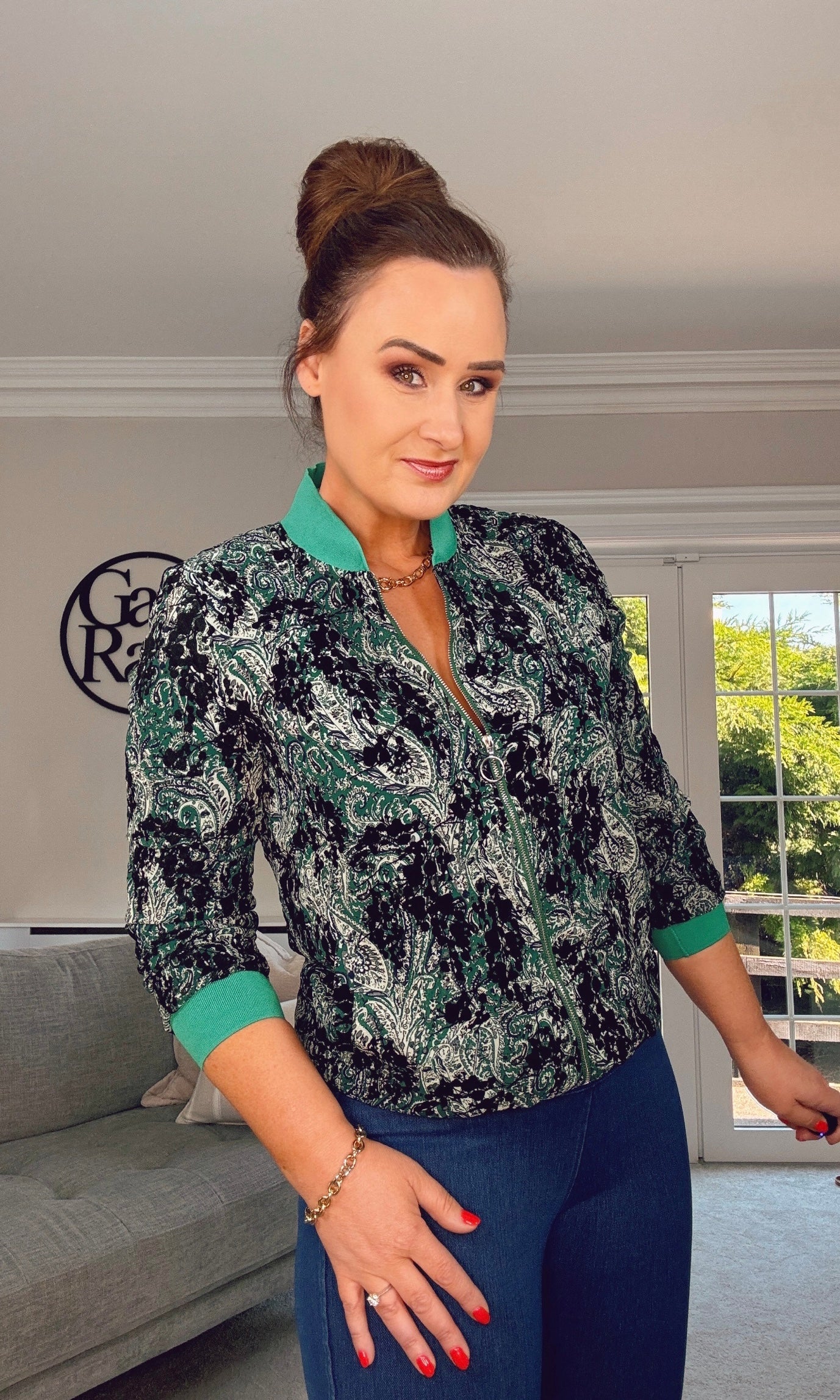 TURQUOISE PAISLEY PATTERN BOMBER