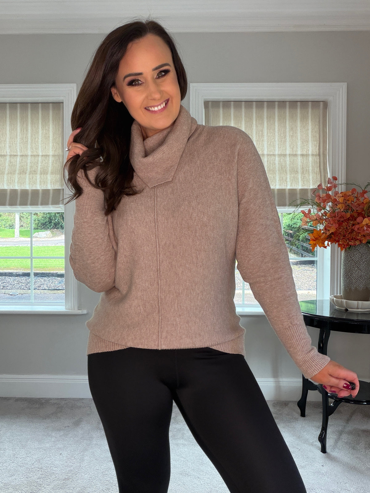 BEIGE COWL NECK JUMPER