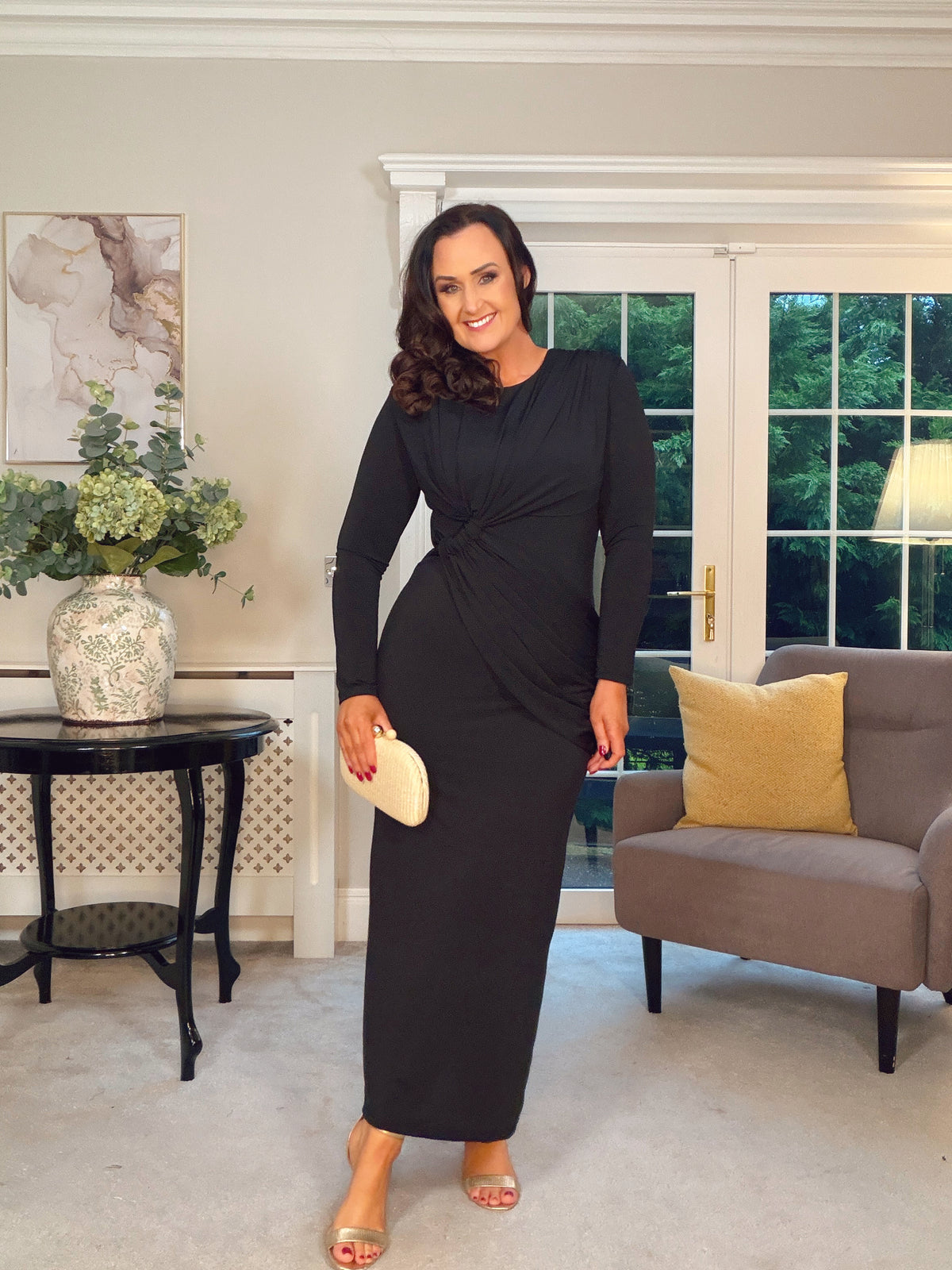 BLACK STRETCH DRAPE DRESS