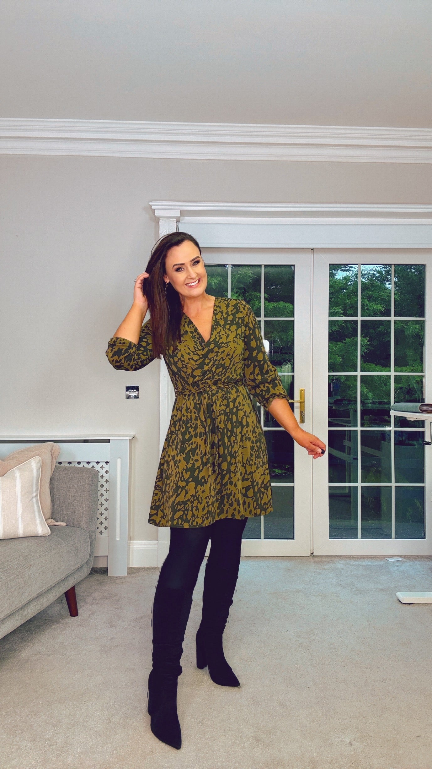 KHAKI & BLACK ARCHIE SHORT DRESS