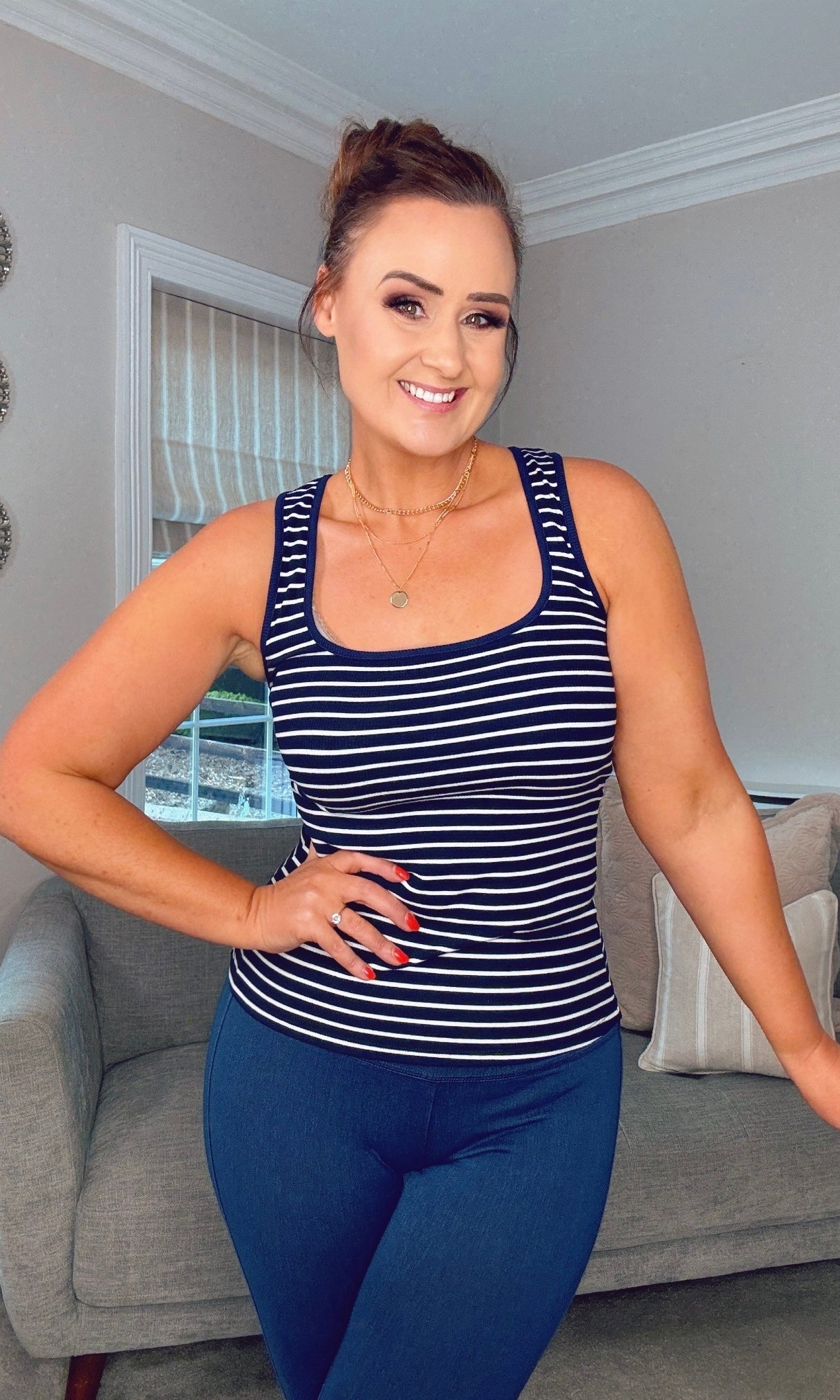 NAVY STRIPE RIBBED VEST TOP