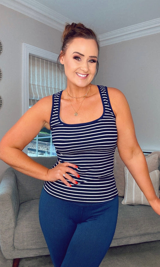 NAVY STRIPE RIBBED VEST TOP
