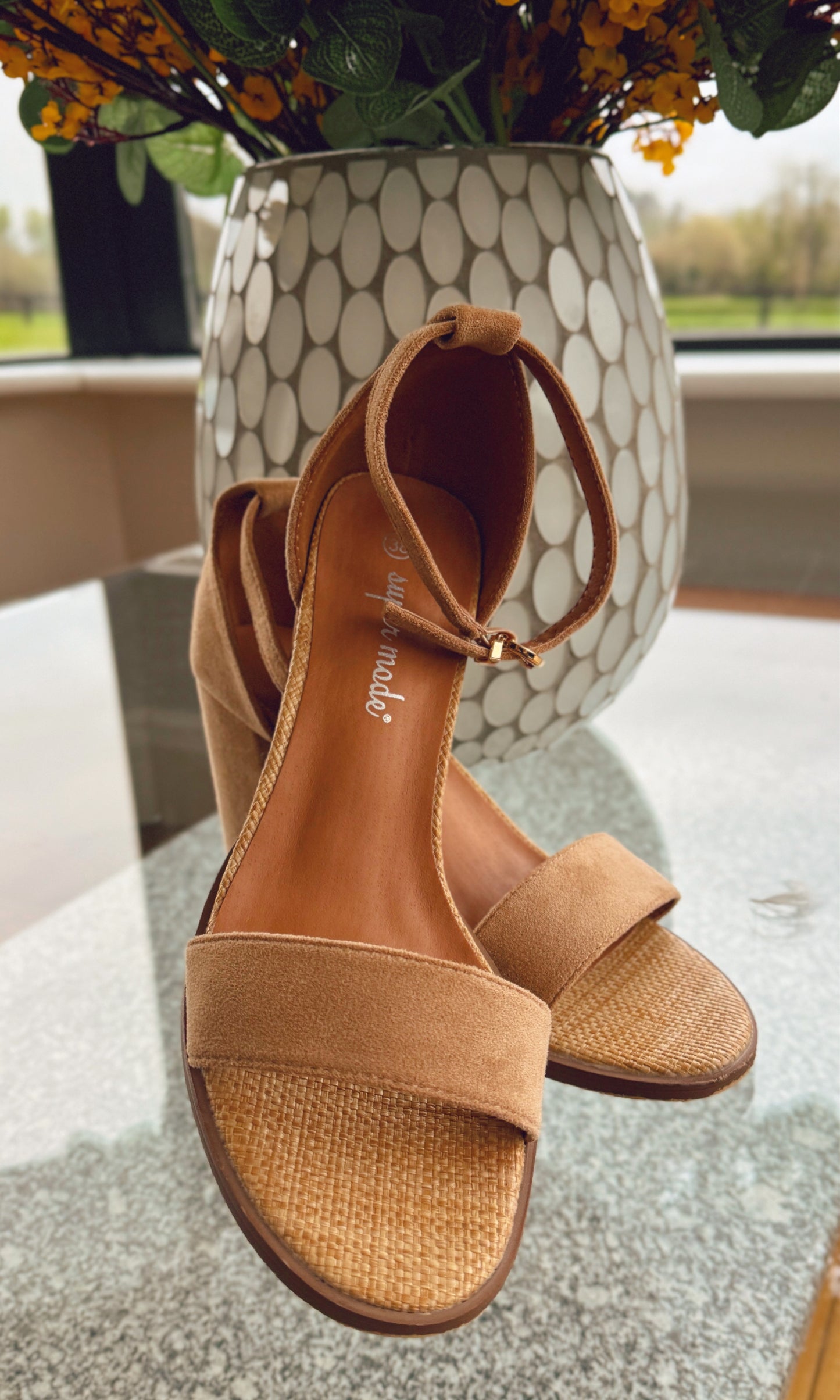 TAN BLOCK HEEL SANDAL