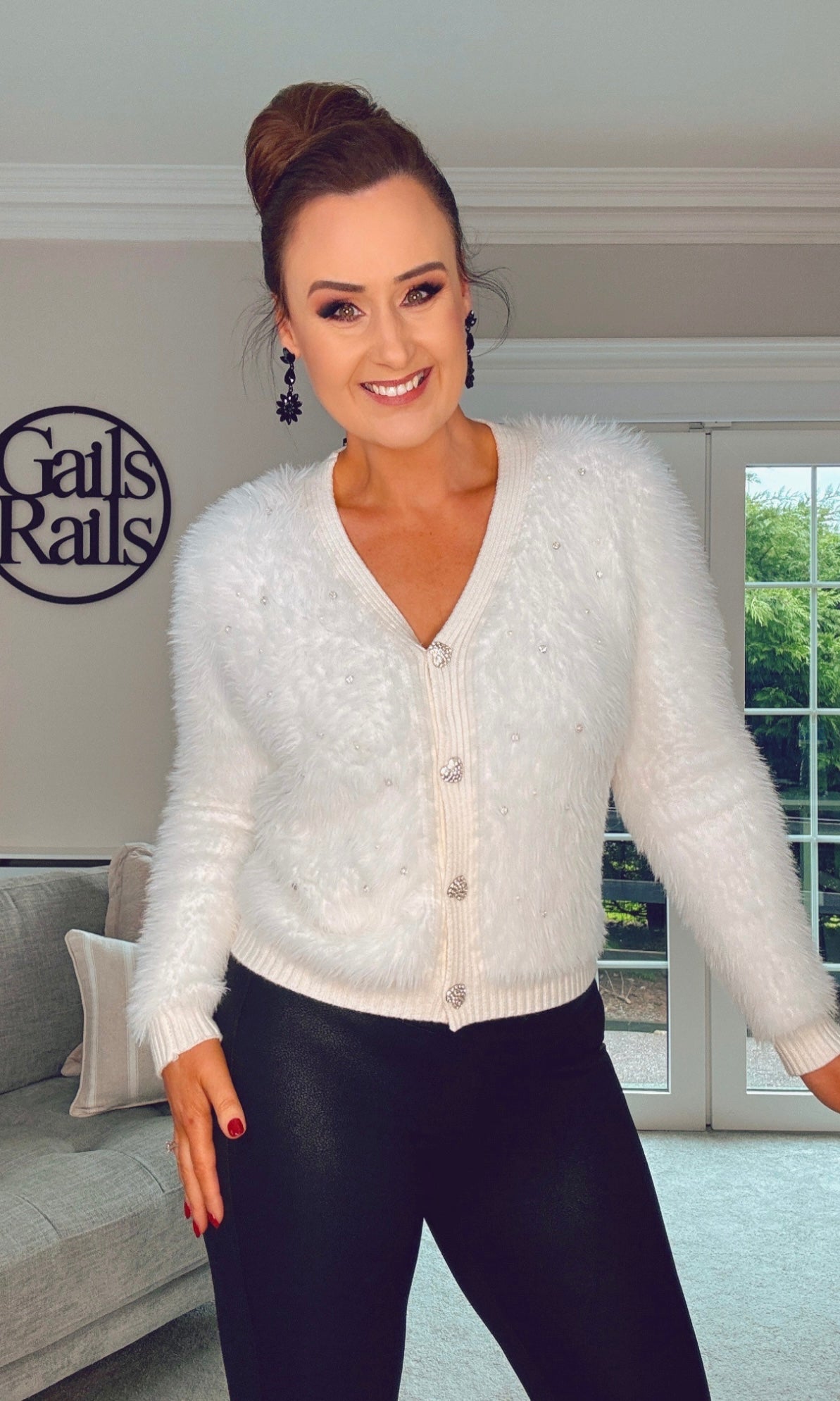 WHITE FLUFFY LUXURY CARDIGAN with heart buttons