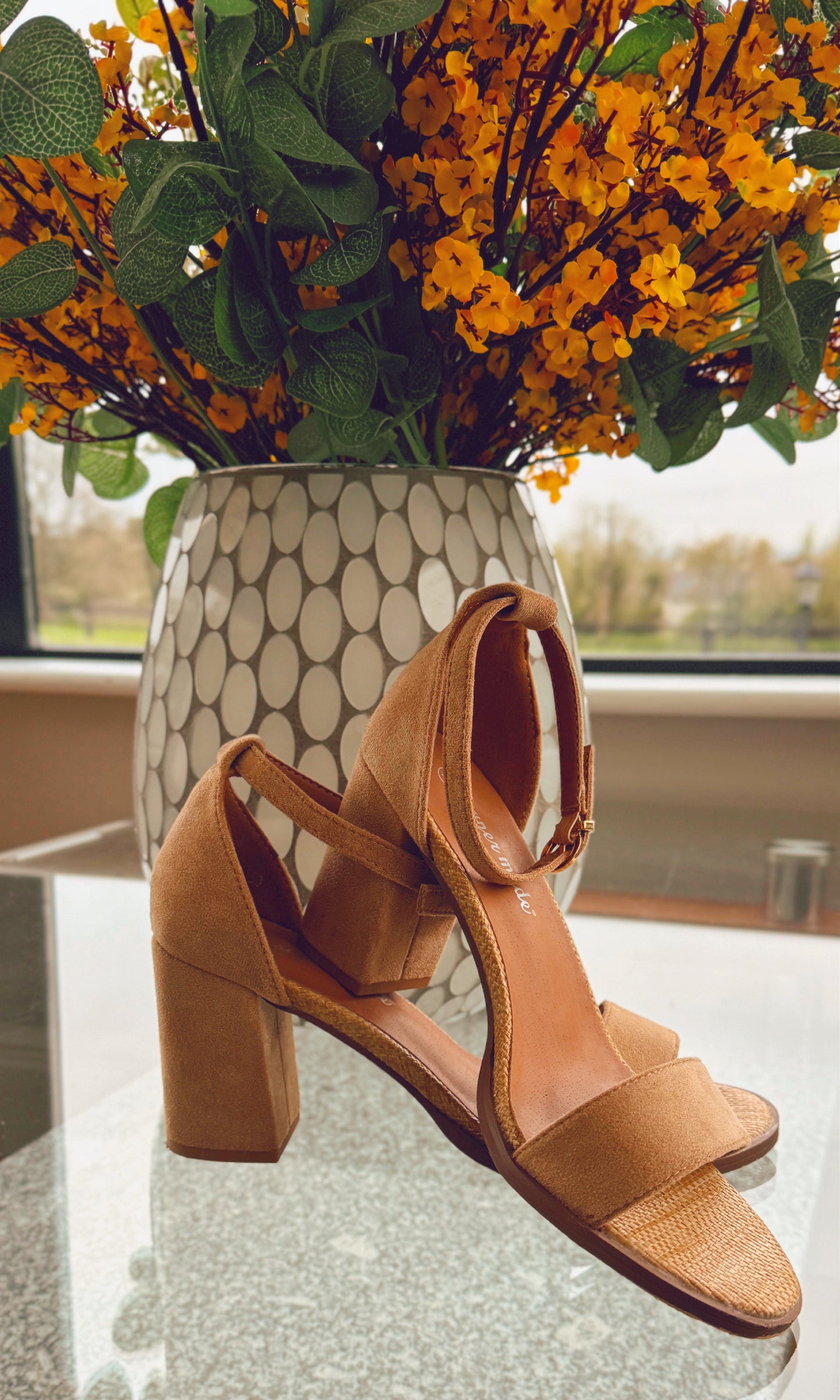 TAN BLOCK HEEL SANDAL
