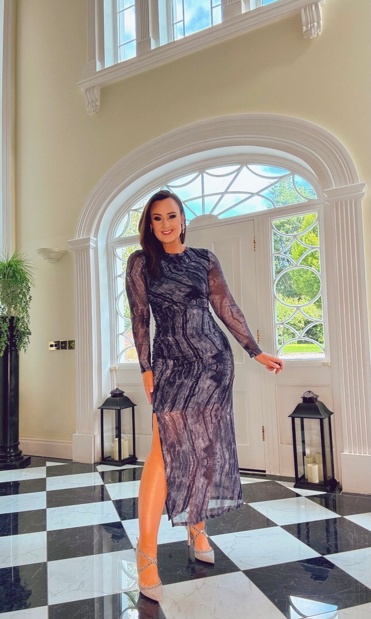 GREY PATTERNED MESH DRESS