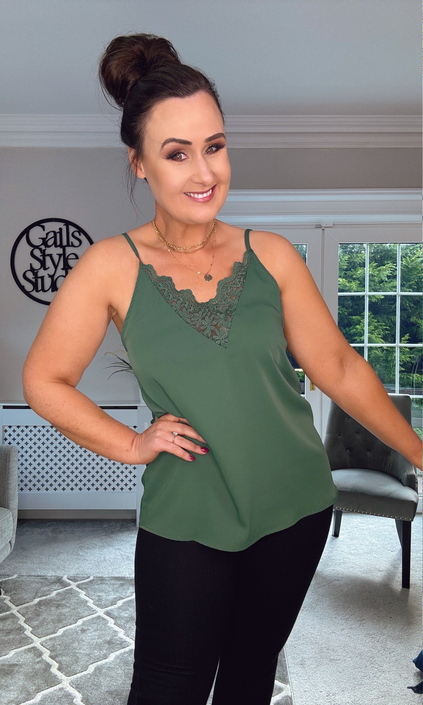 Khaki Lace V-neckline Cami Top