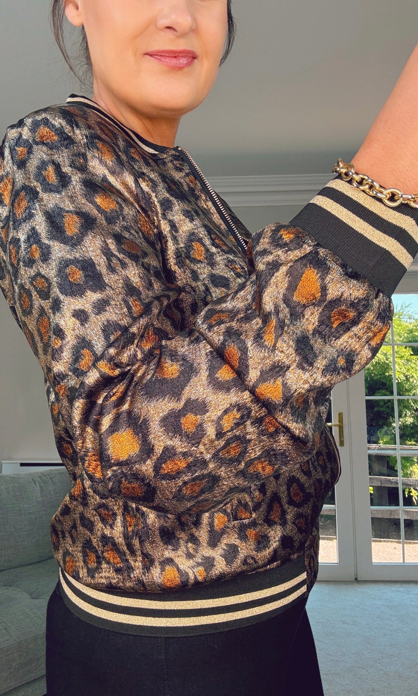 GOLD & ORANGE LEOPARD PATTERN BOMBER