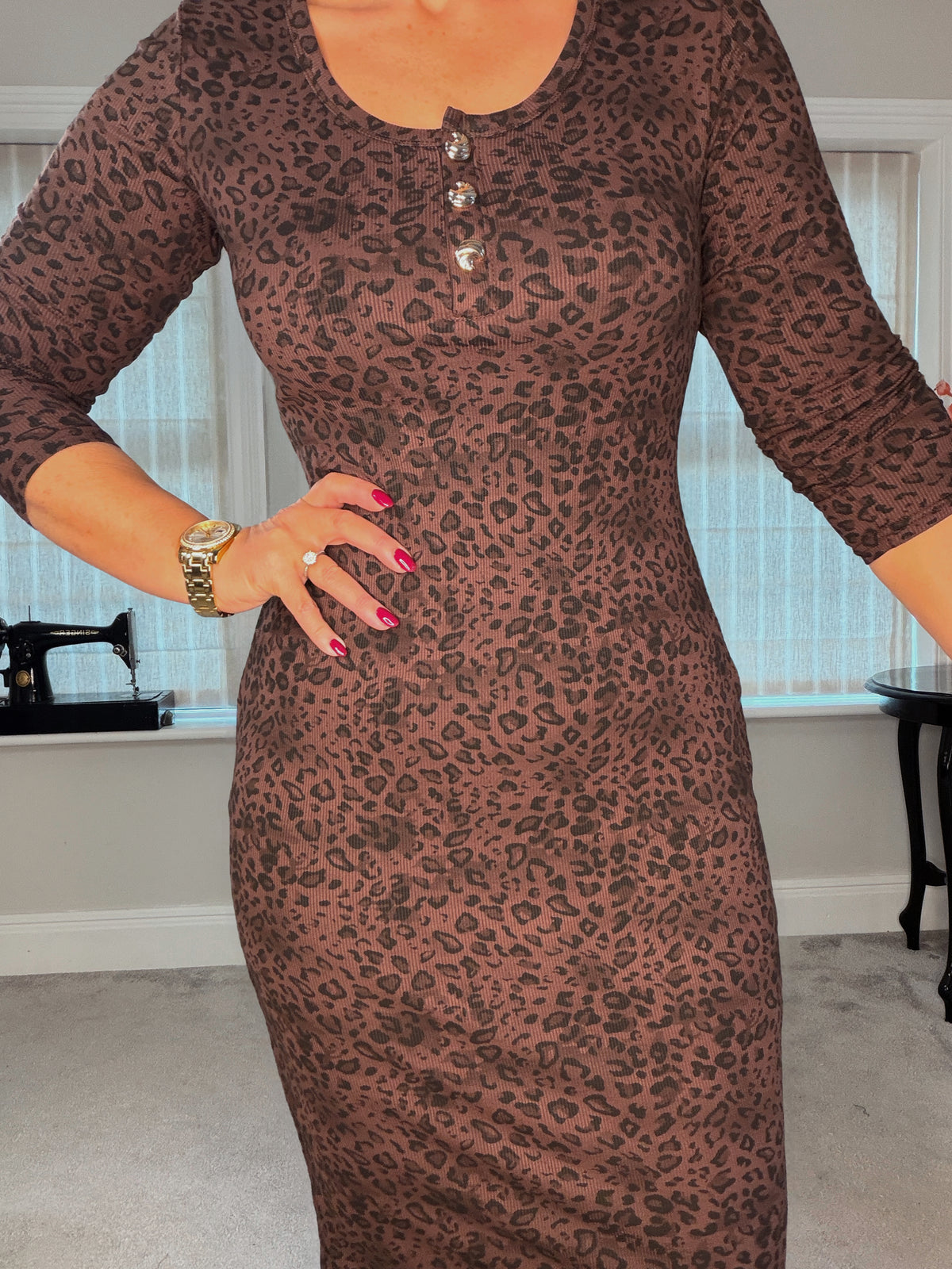 RIBBED LEOPARD PRINT DRESS