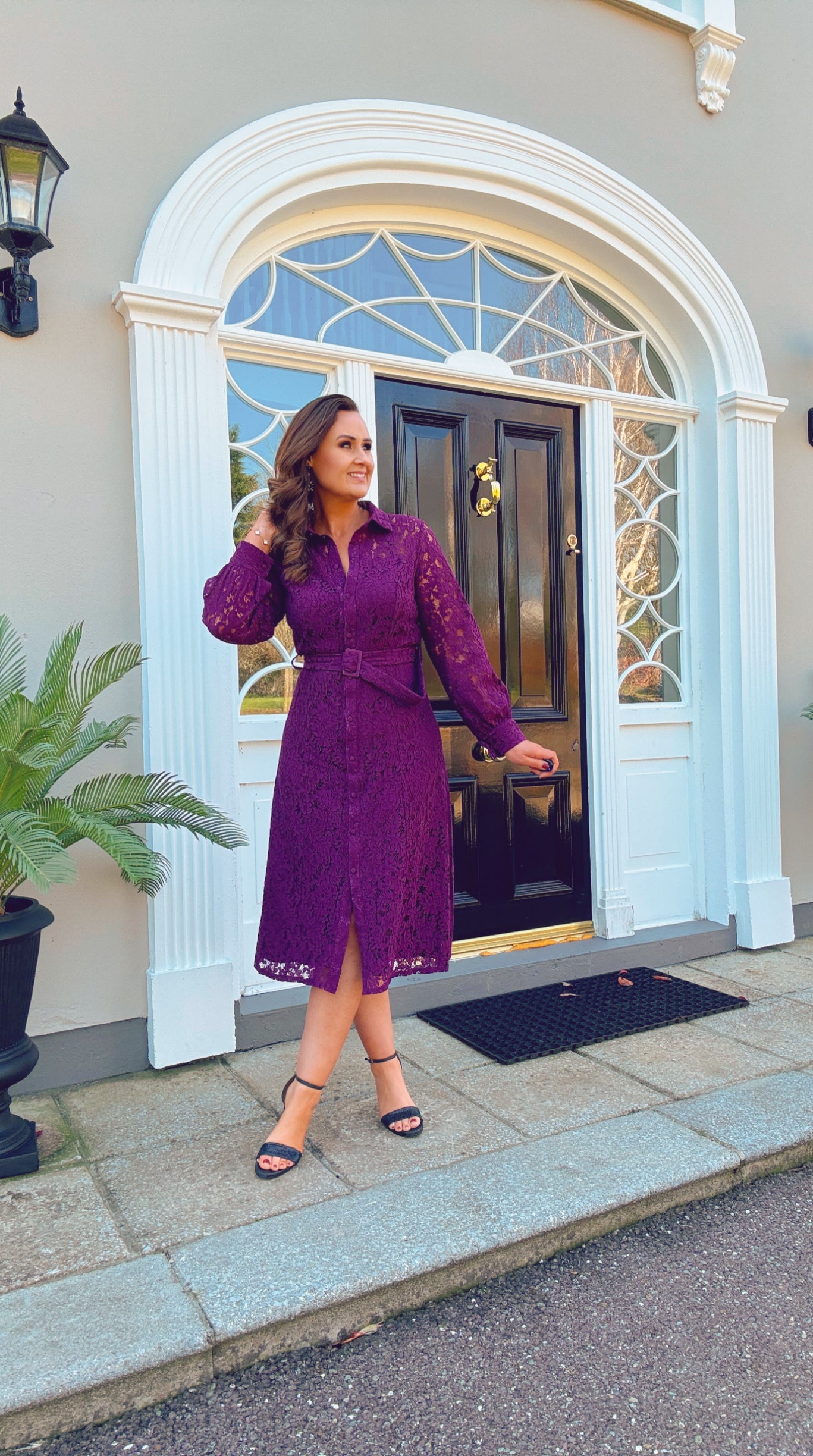 PLUM LACE MIDE SHIRT DRESS