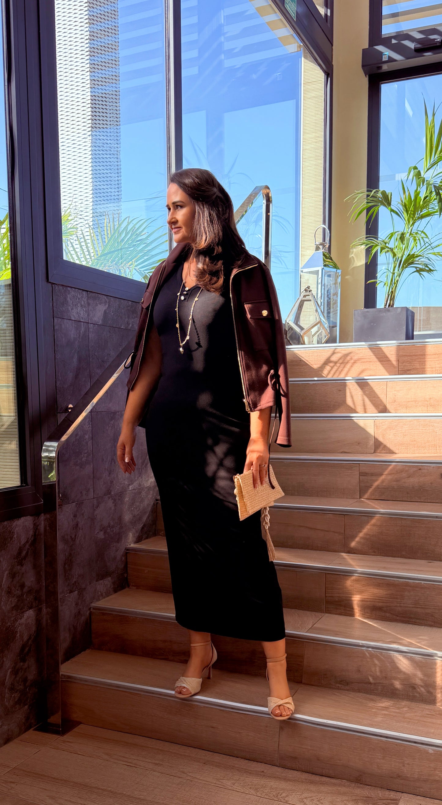 SENSS BLACK RIBBED MAXI DRESS