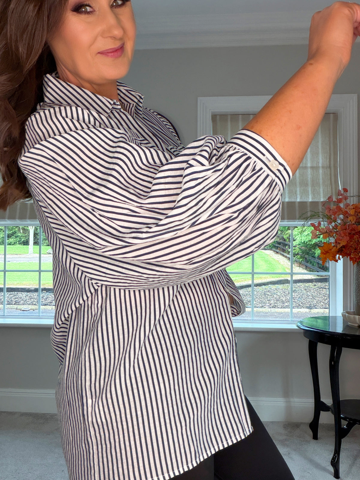 NAVY STRIPE OVER SIZED SHIRT