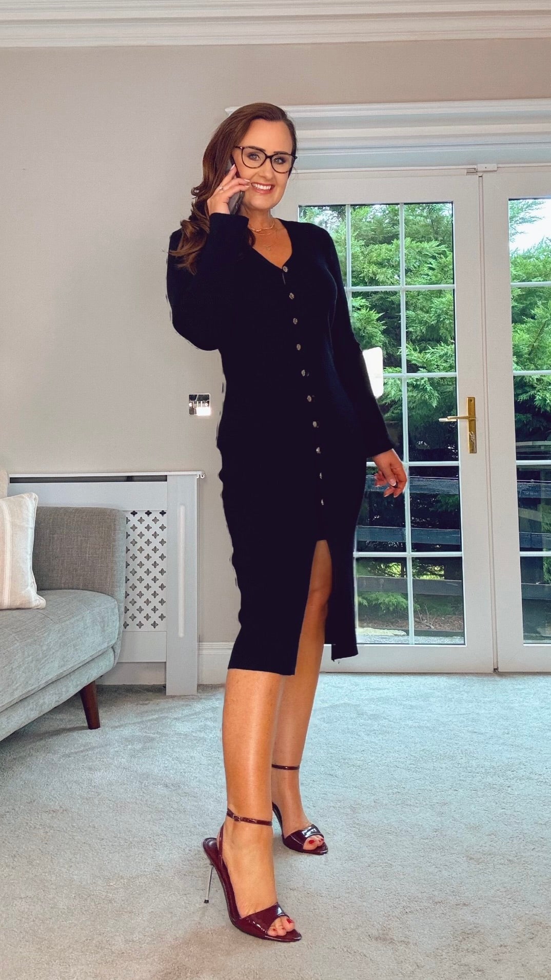 BLACK KNIT KILKY BUTTON DRESS