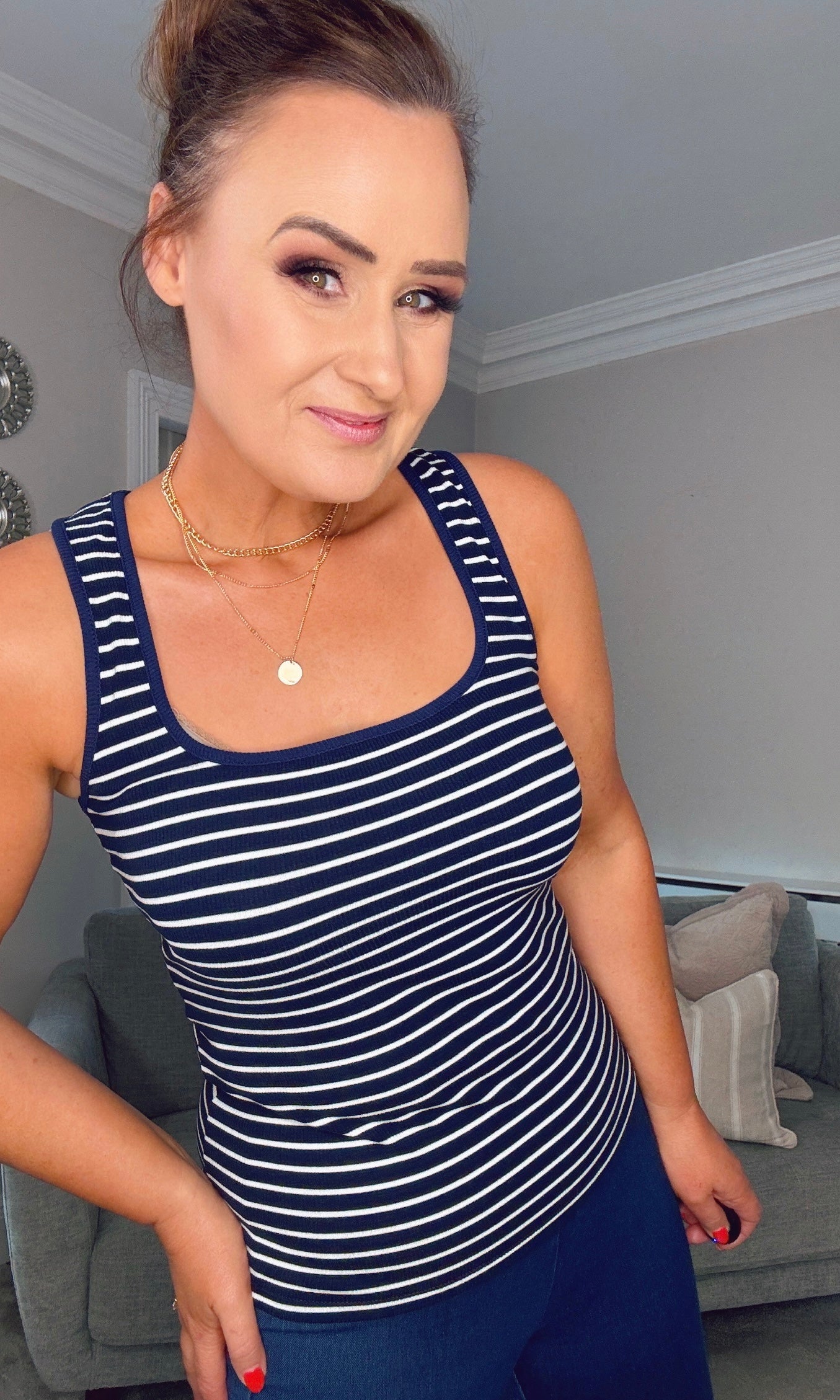 NAVY STRIPE RIBBED VEST TOP