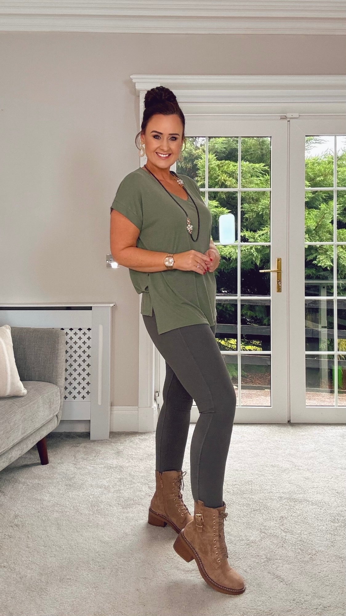 KHAKI VNECK MODAL LONG TSHIRT