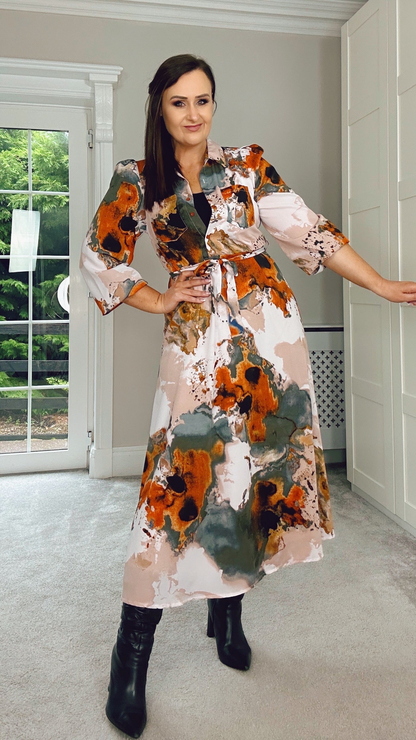 Orange Autumn Print Dress