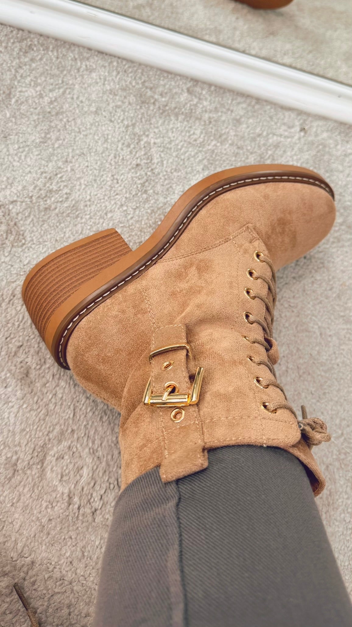 TAN LACE BOOTS with BLOCK HEEL