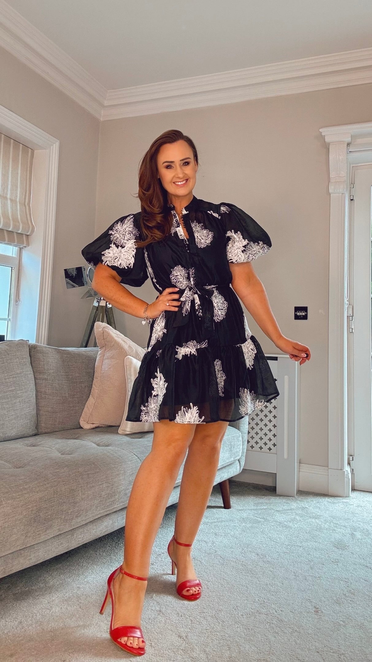 BLACK DRESS with EMBROIDERED WHITE DETAIL