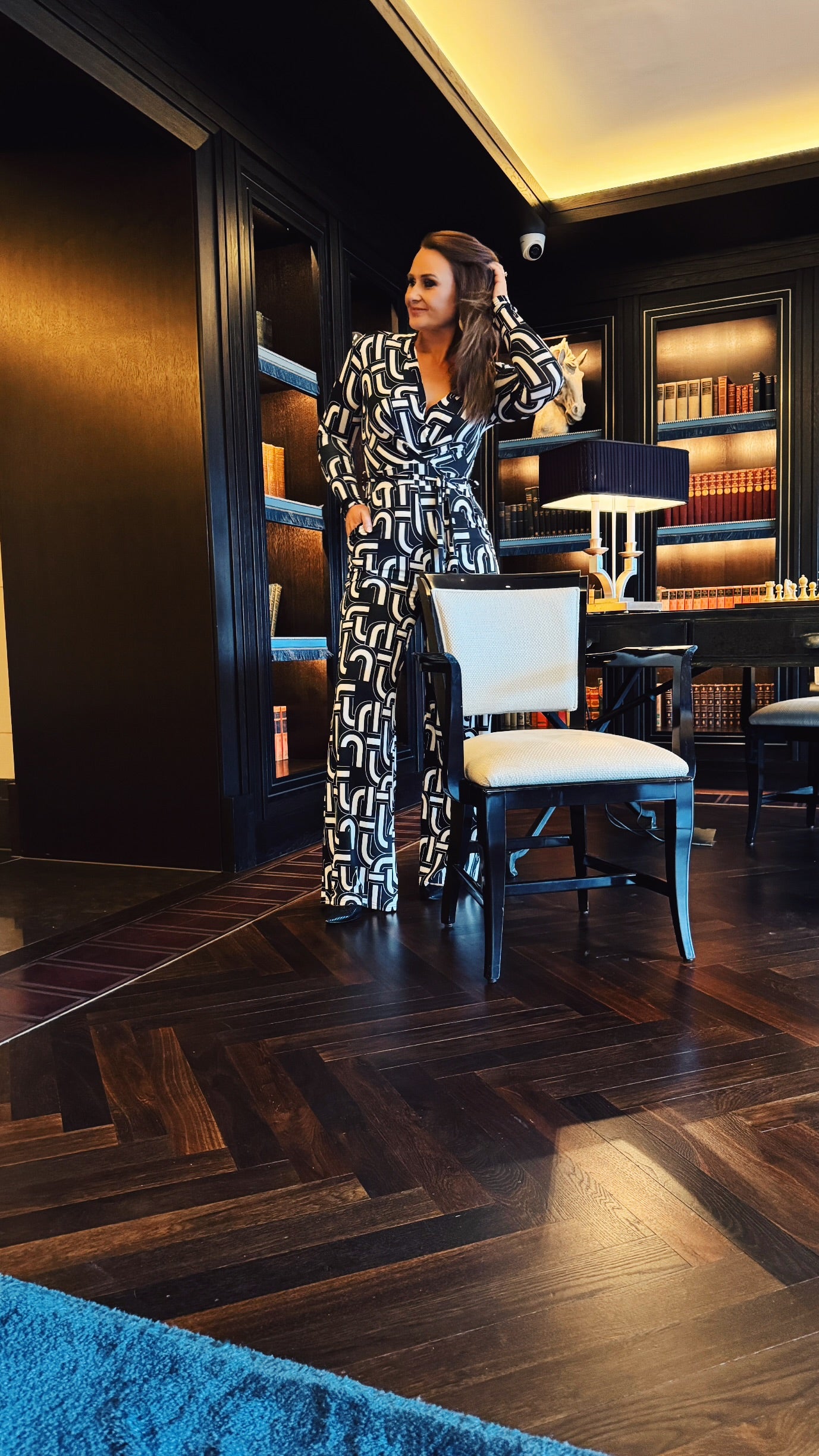MONOCHROME GEOMETRIC PRINT JUMPSUIT