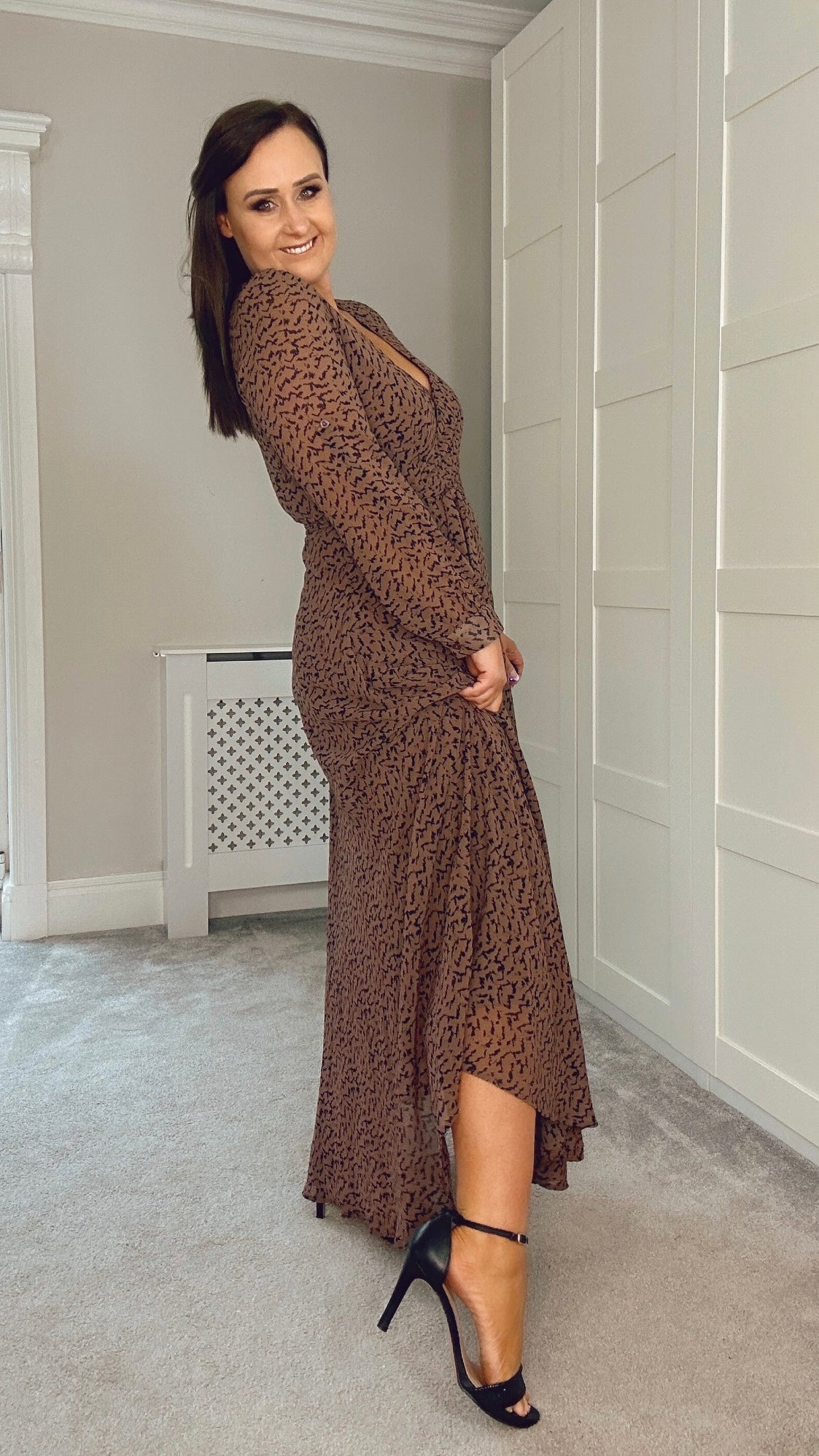 CHOCOLATE MOCK WRAP MAXI DRESS