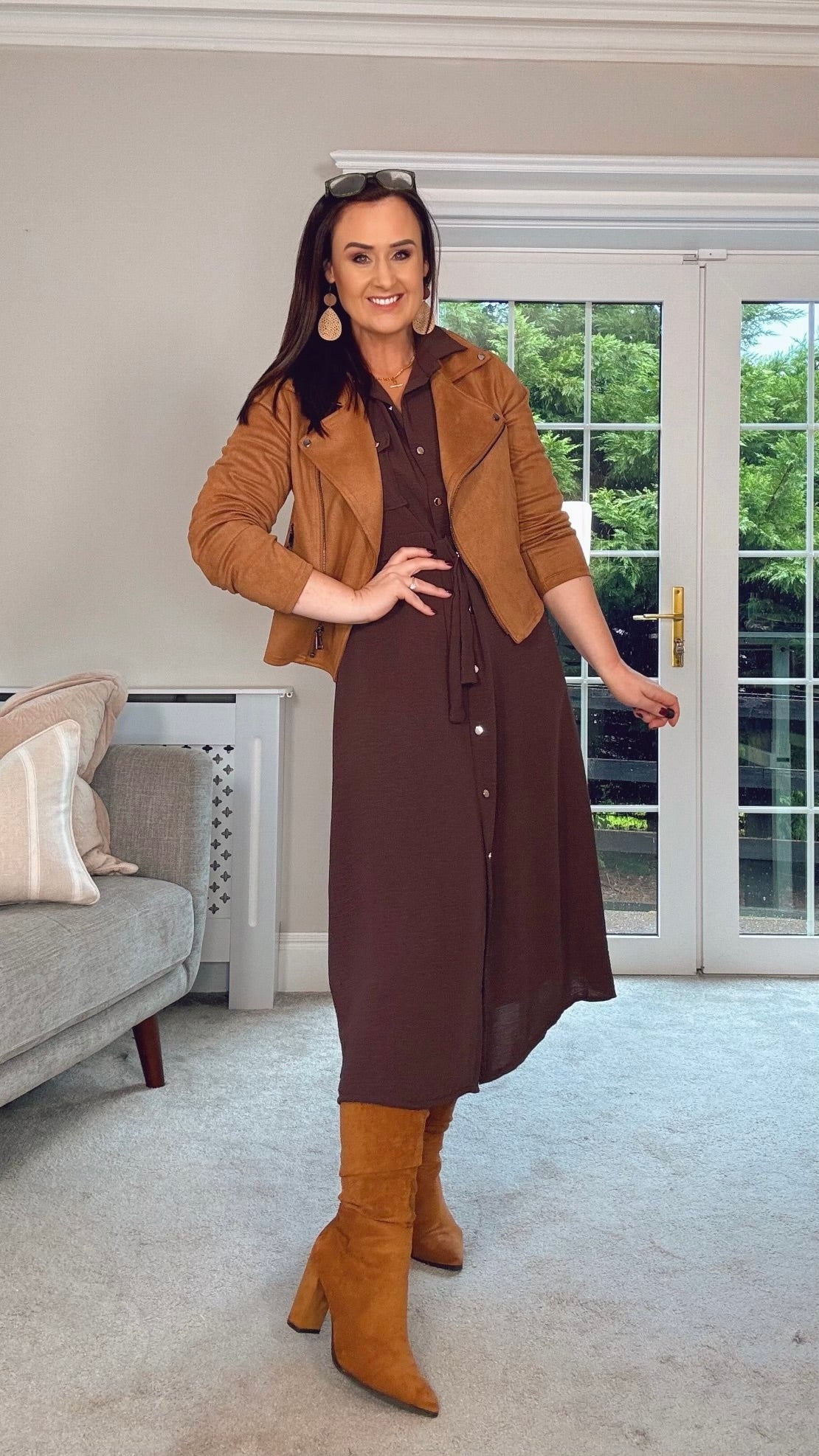 BROWN MIDI SHIRT DRESS