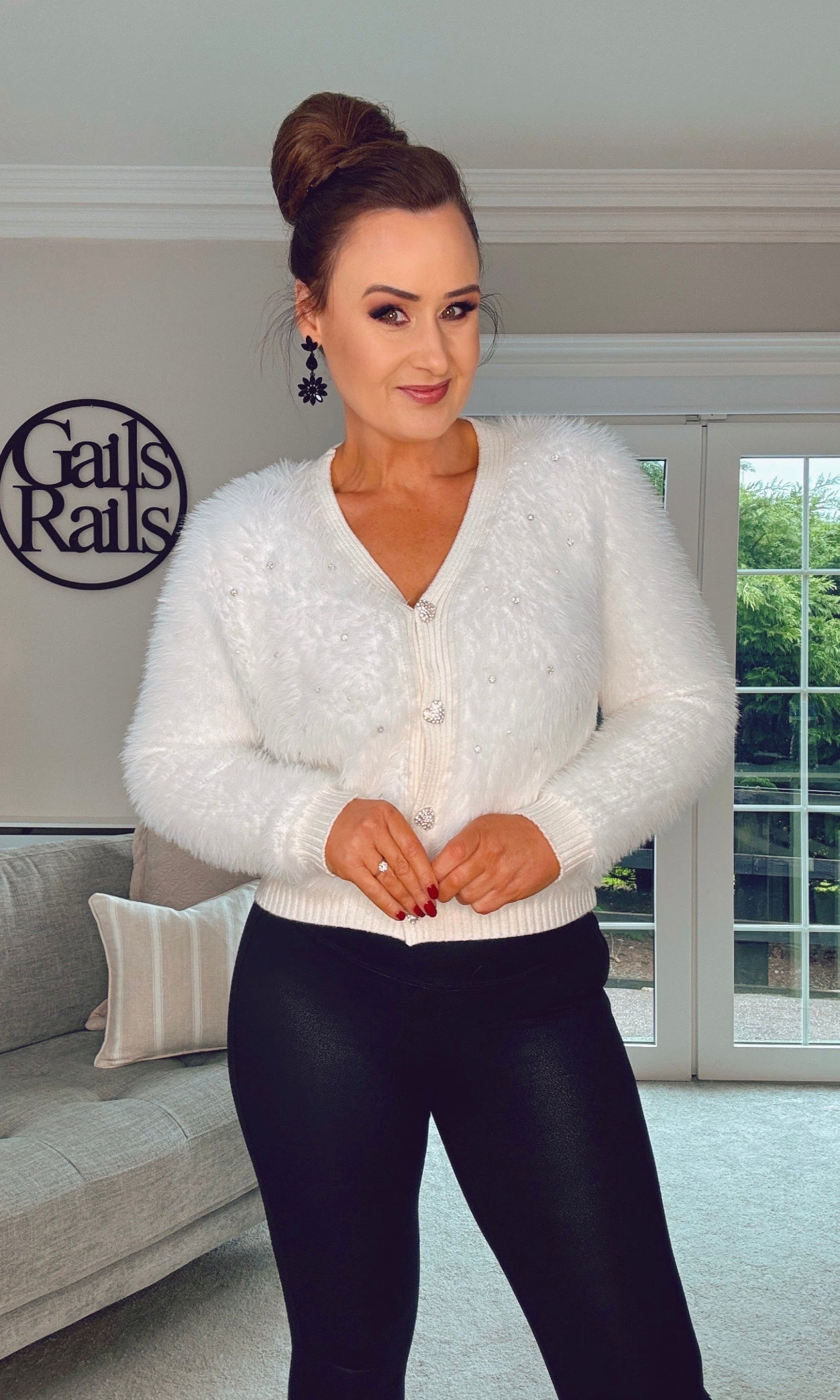 WHITE FLUFFY LUXURY CARDIGAN with heart buttons