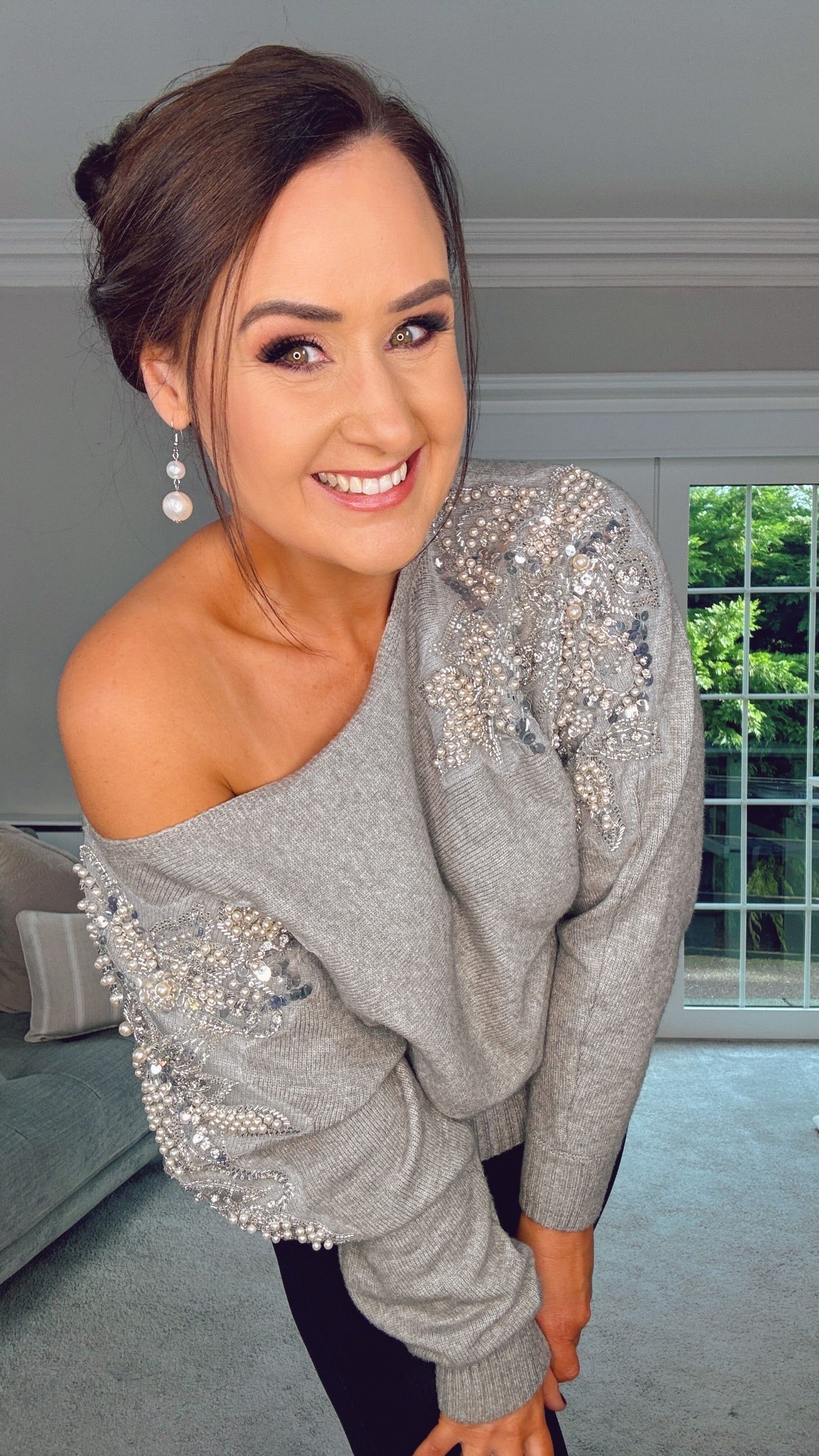 GREY EMBELLISHED JEWEL KNIT