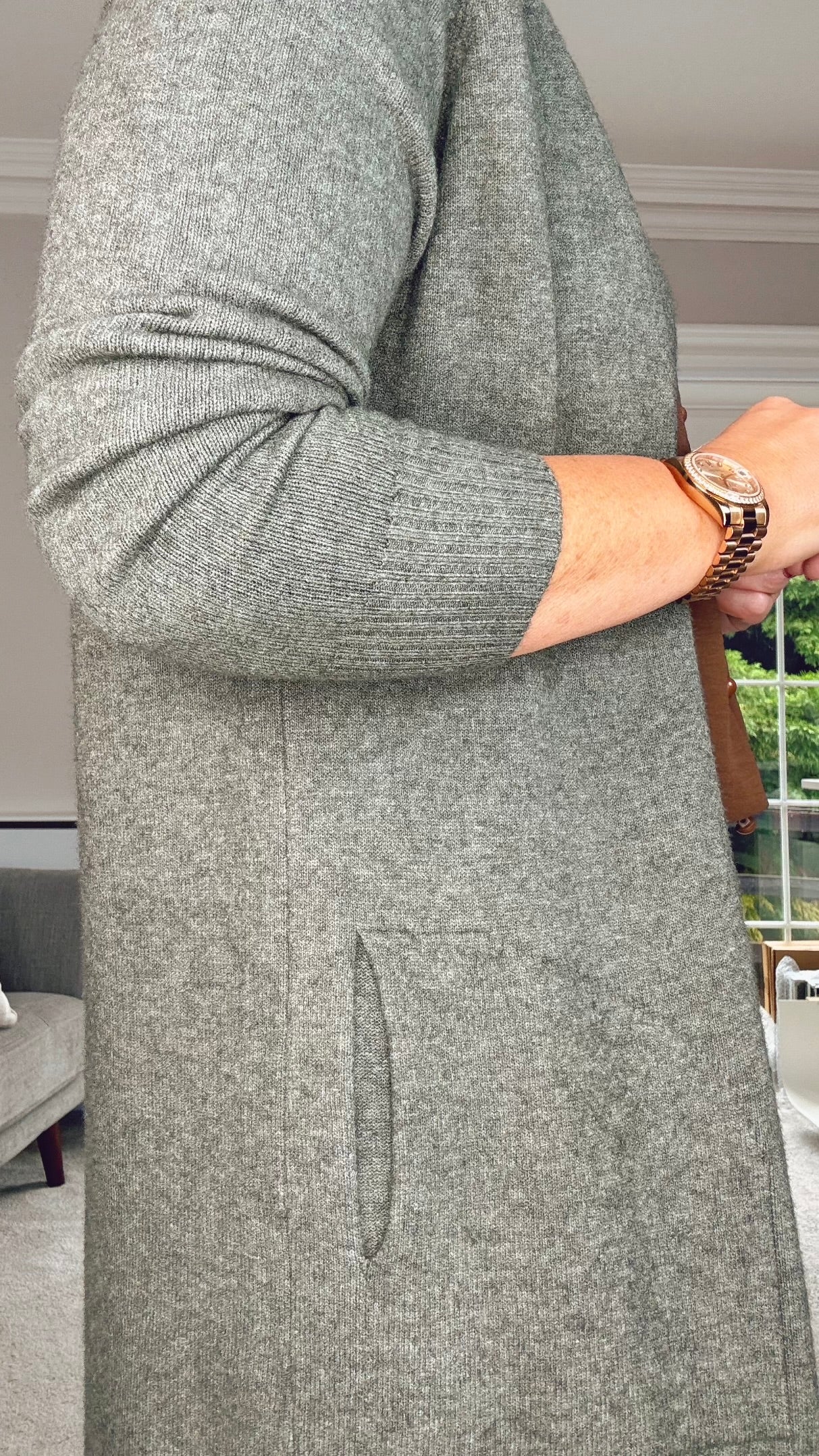 KHAKI CASHMERE MIX LONG CARDIGAN