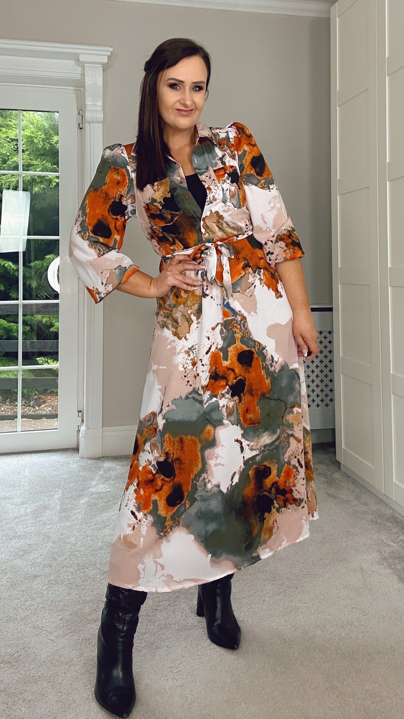 Orange Autumn Print Dress