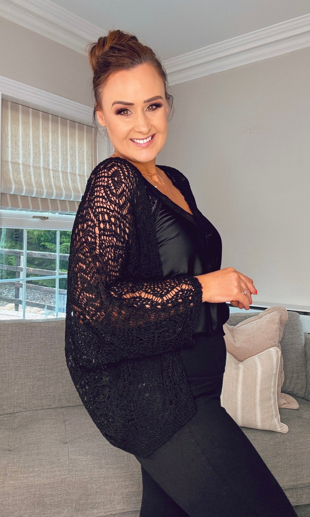 BLACK CROCHET CARDIGAN