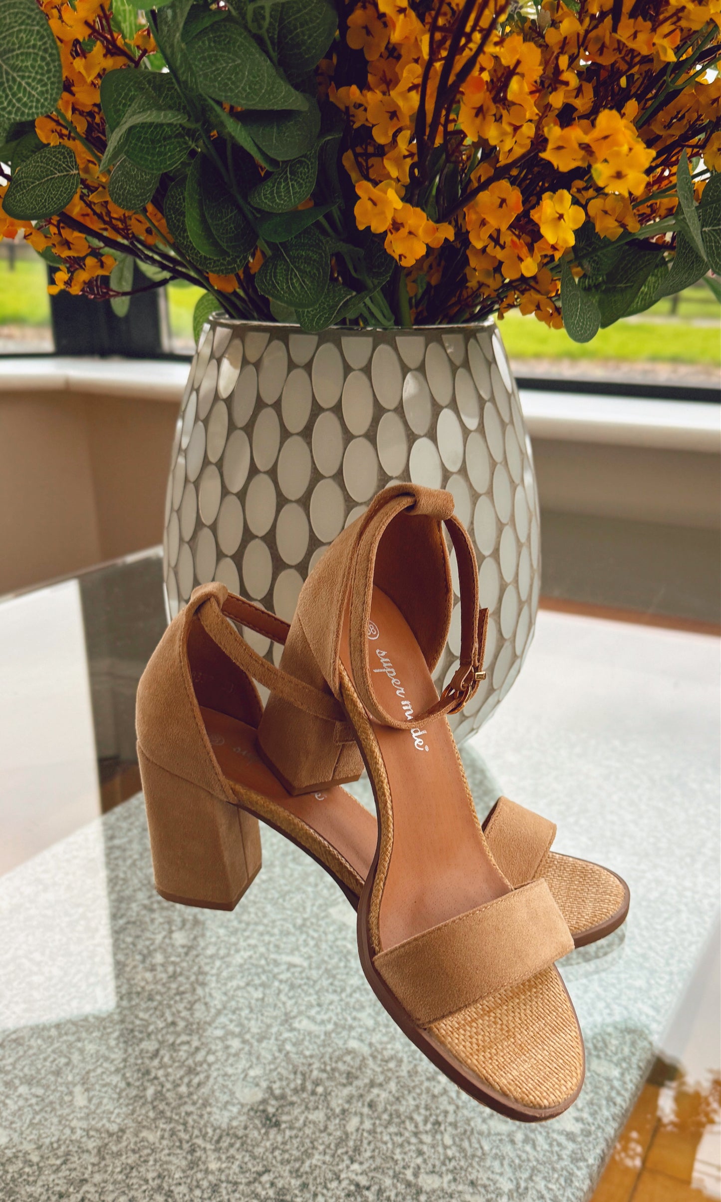 TAN BLOCK HEEL SANDAL