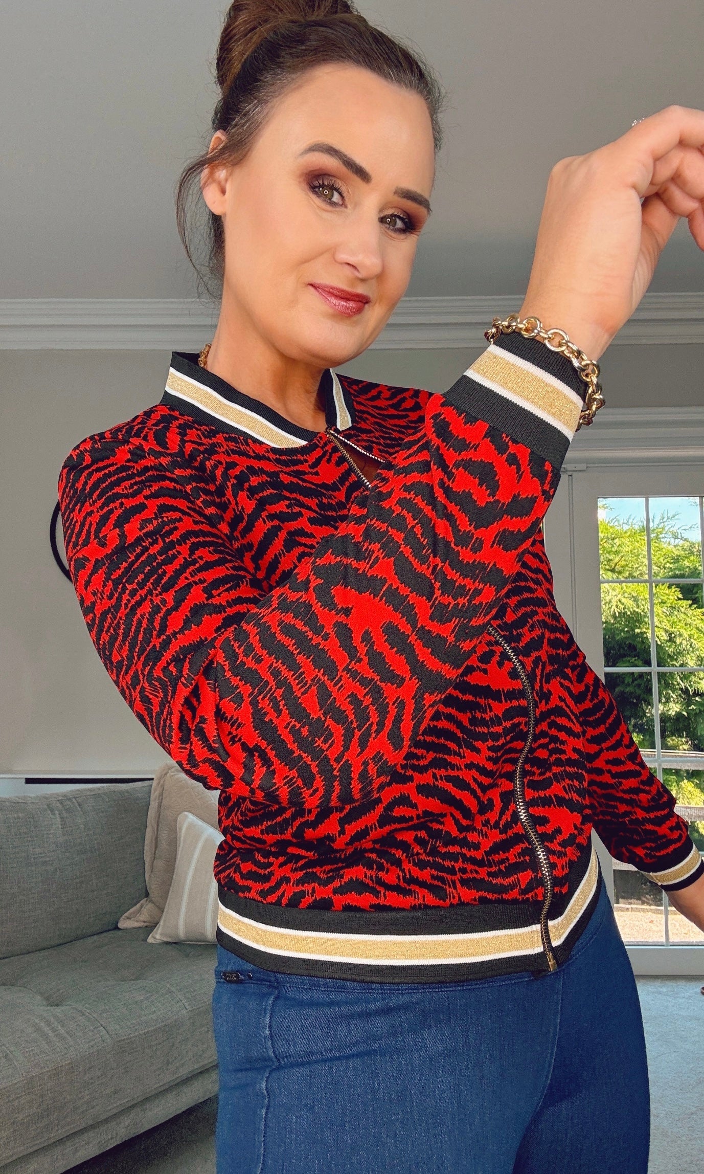 RED LEOPARD PRINT BOMBER