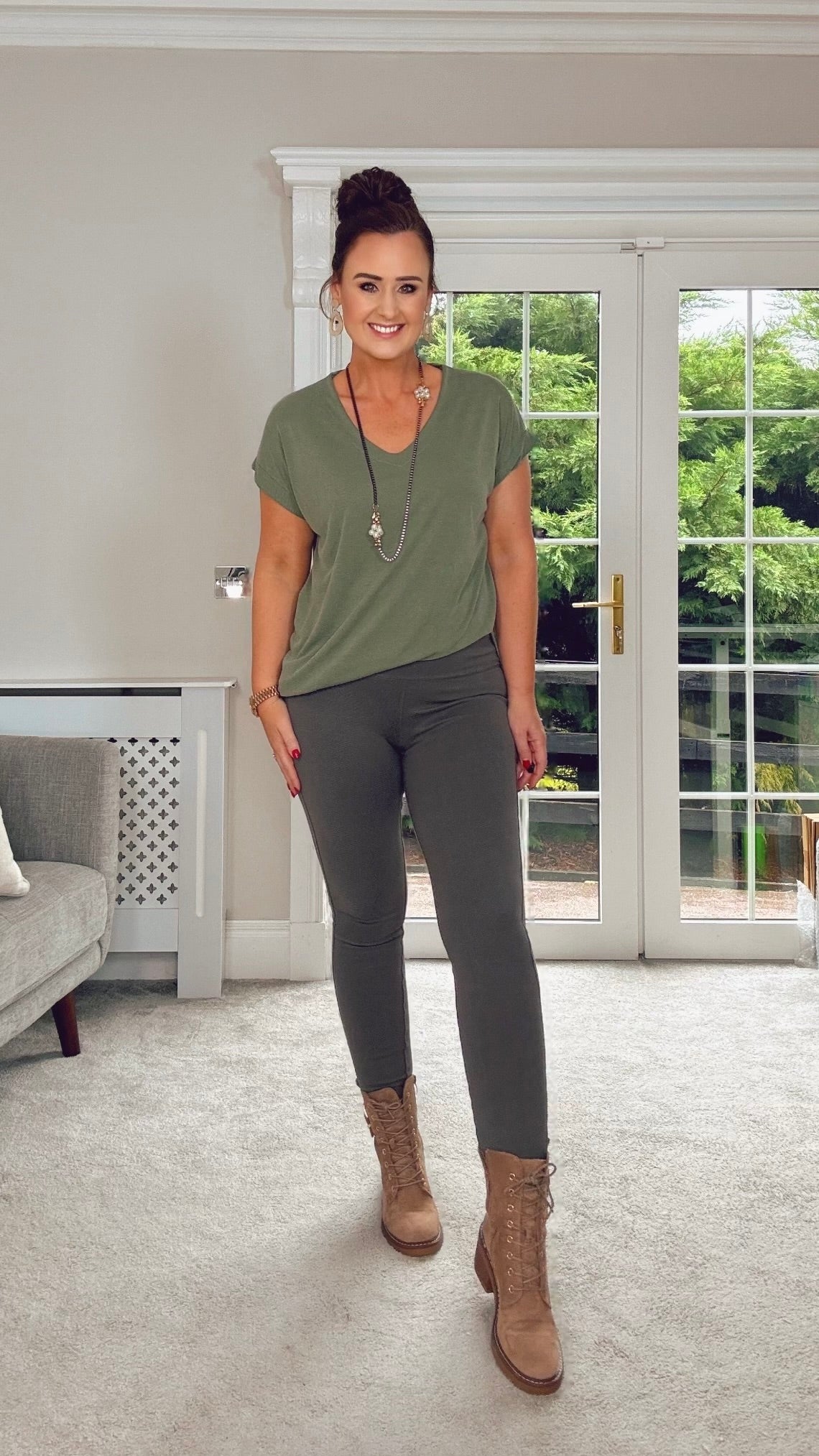KHAKI VNECK MODAL LONG TSHIRT