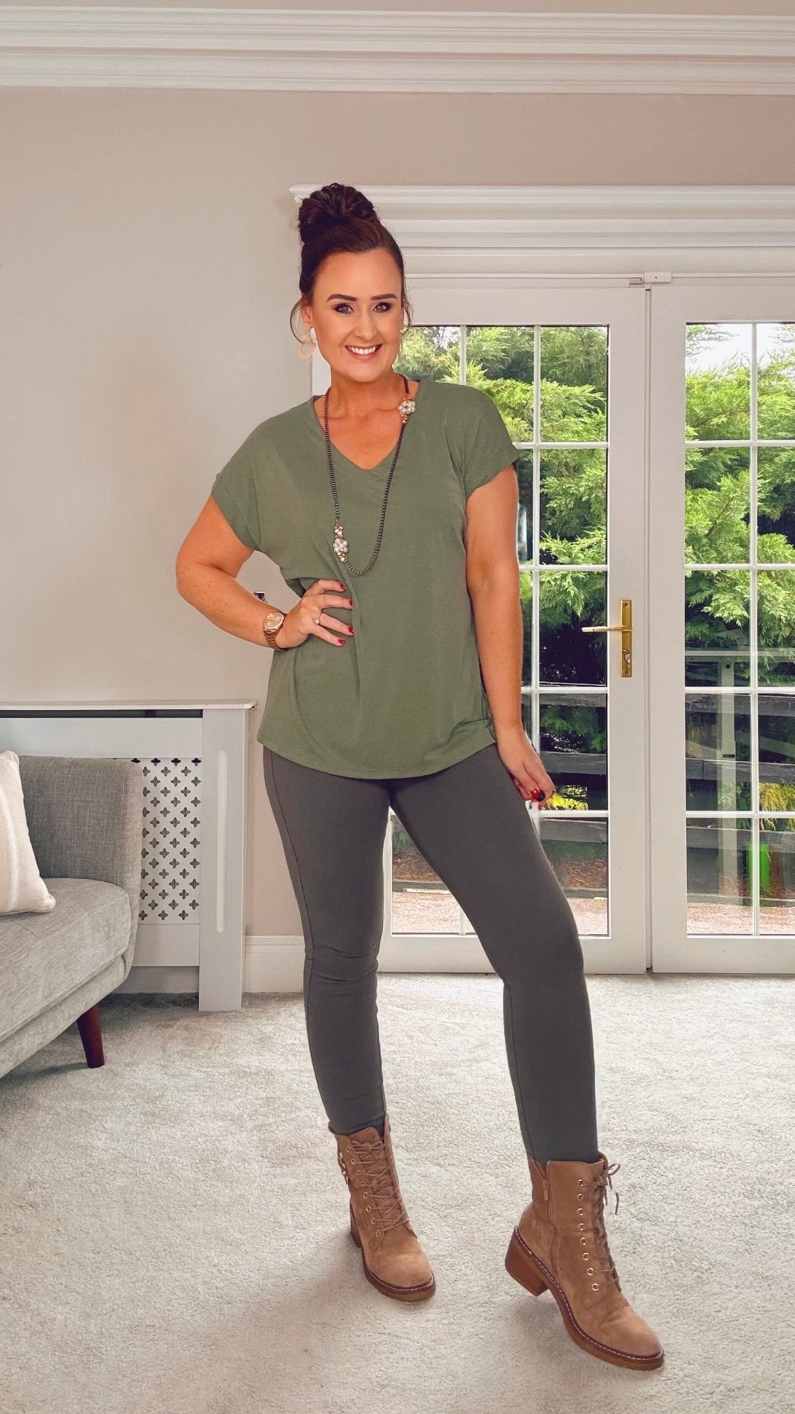 KHAKI VNECK MODAL LONG TSHIRT