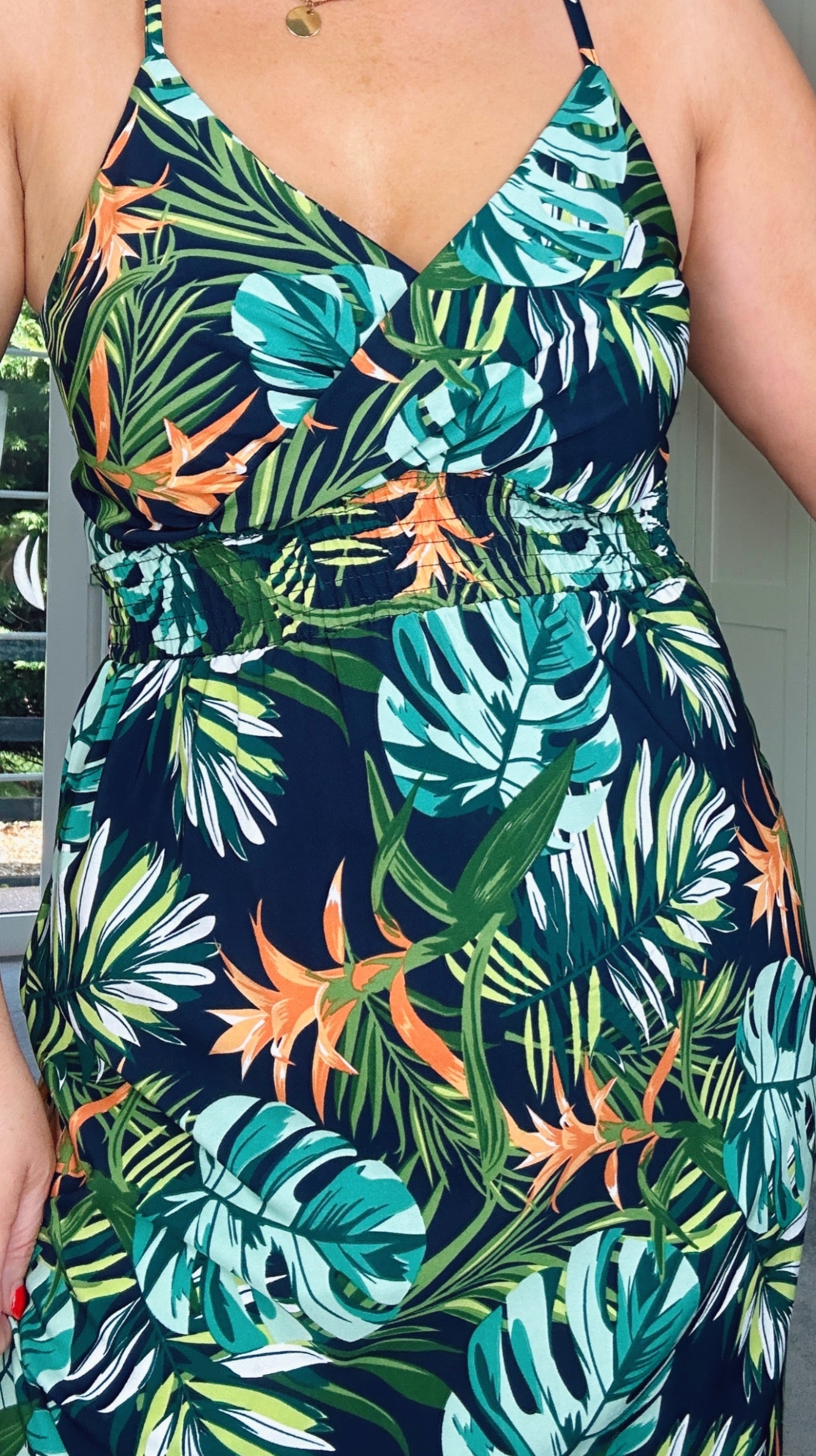 Navy Tropical Print Maxi Dress