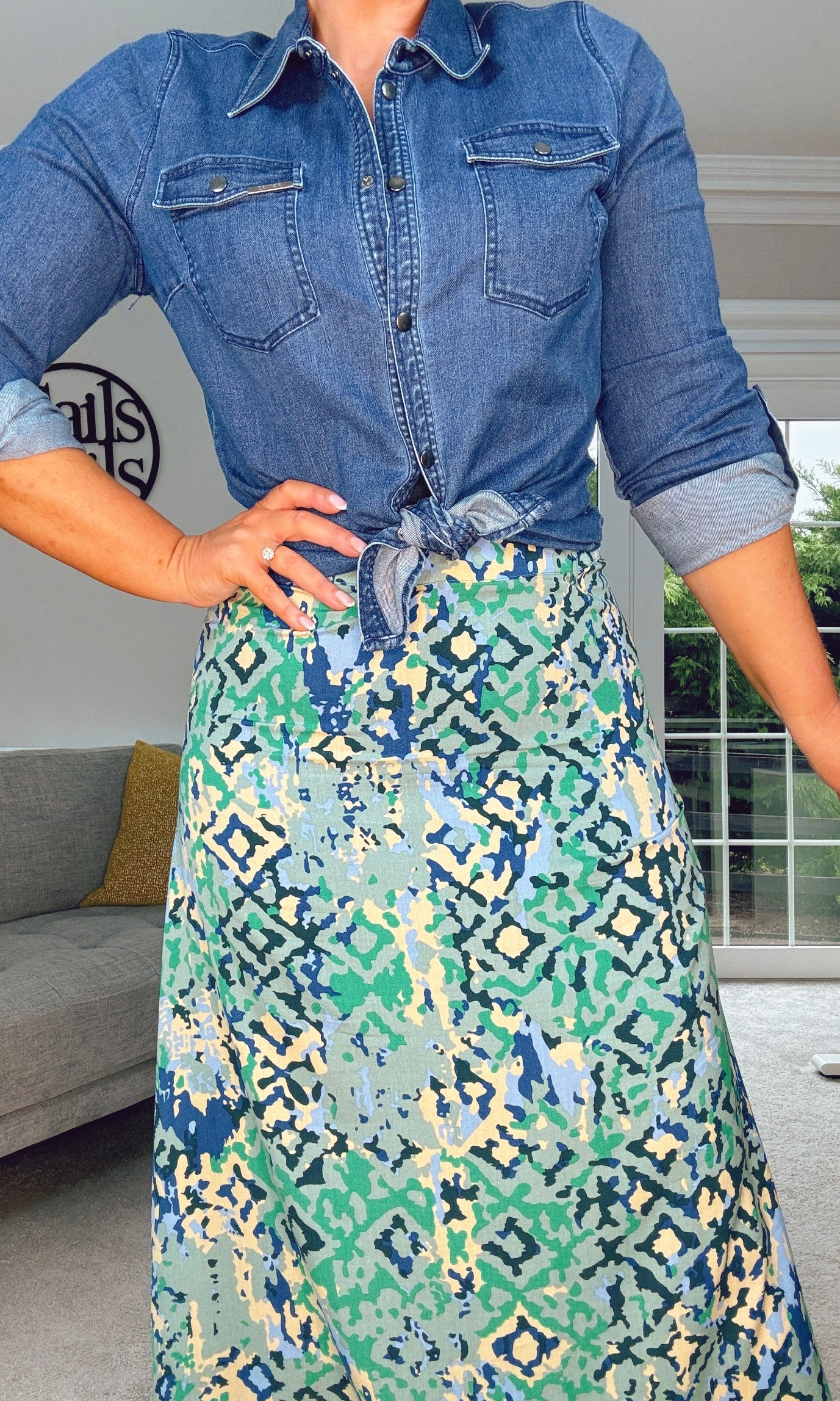 Mint Green and Blue maxi skirt with belt