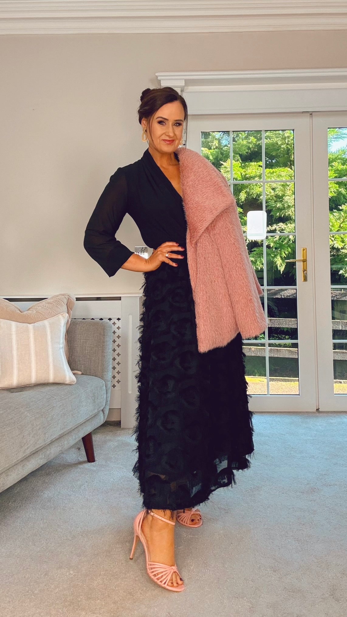 BLACK FRINGE / FEATHER MAXI SKIRT